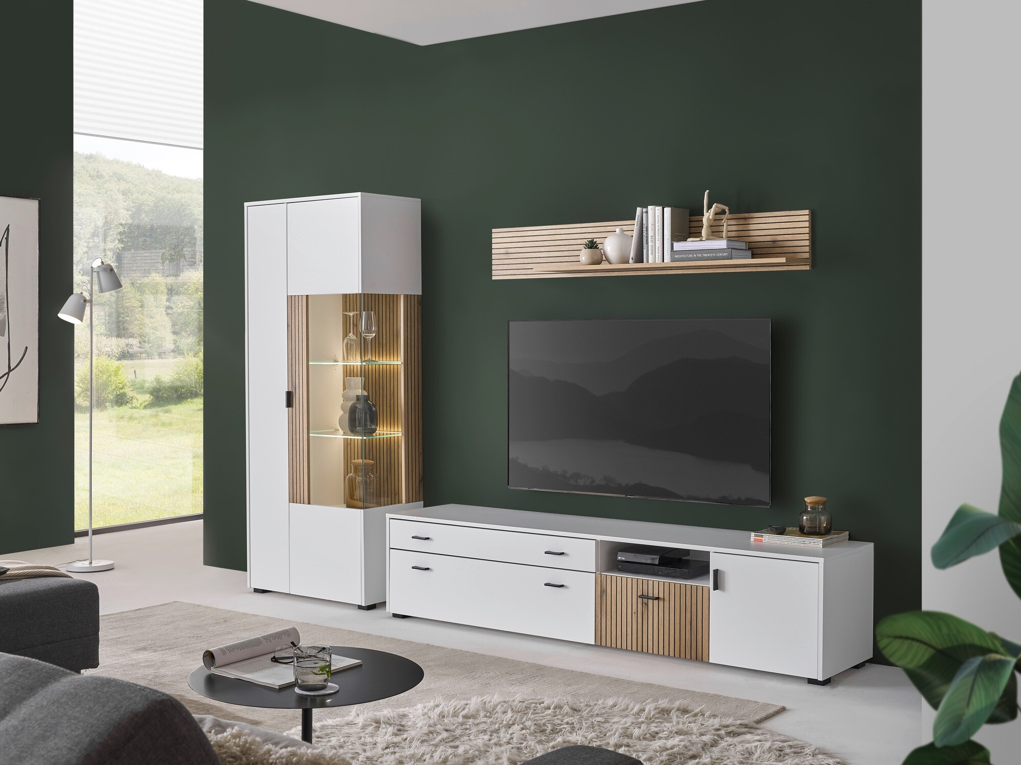 Conjunto de salón Belmelu 123 (Blanco + Roble)