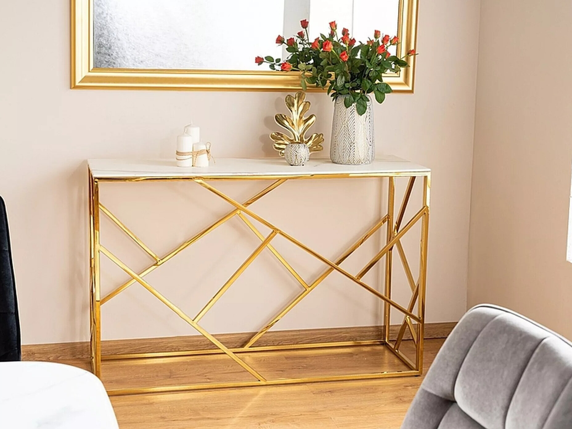 Consola Detroit 459 (Dorado + Mármol blanco)