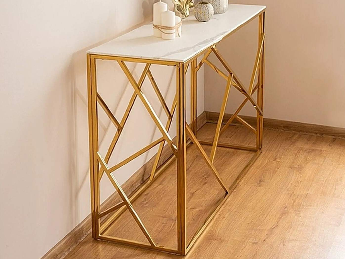 Consola Detroit 459 (Dorado + Mármol blanco)