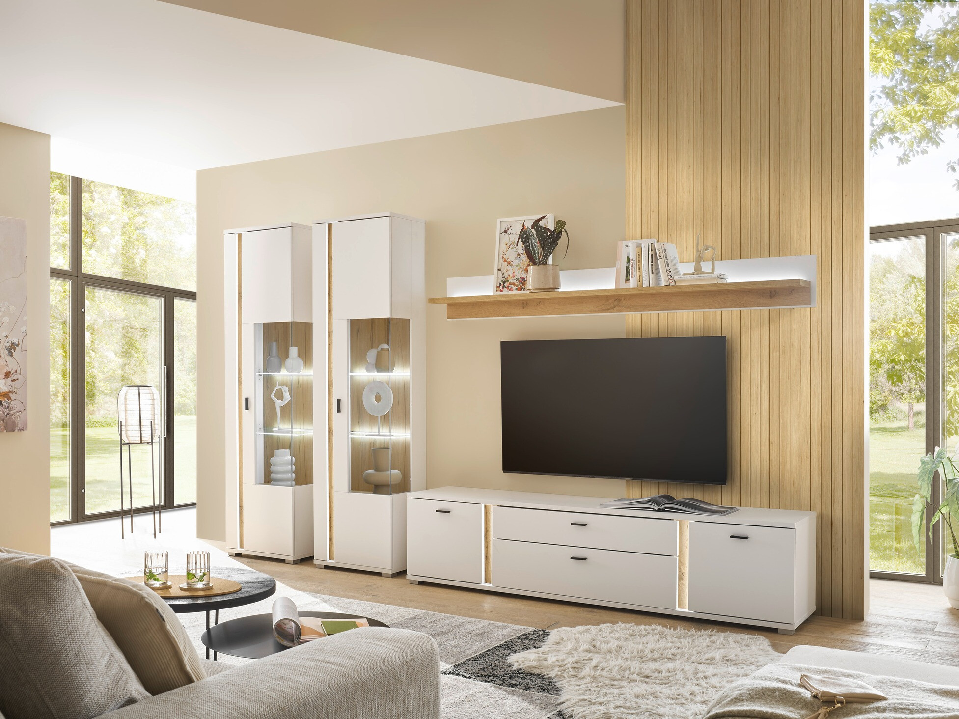 Conjunto de salón Avimavi 113 (Blanco + Roble wotan)