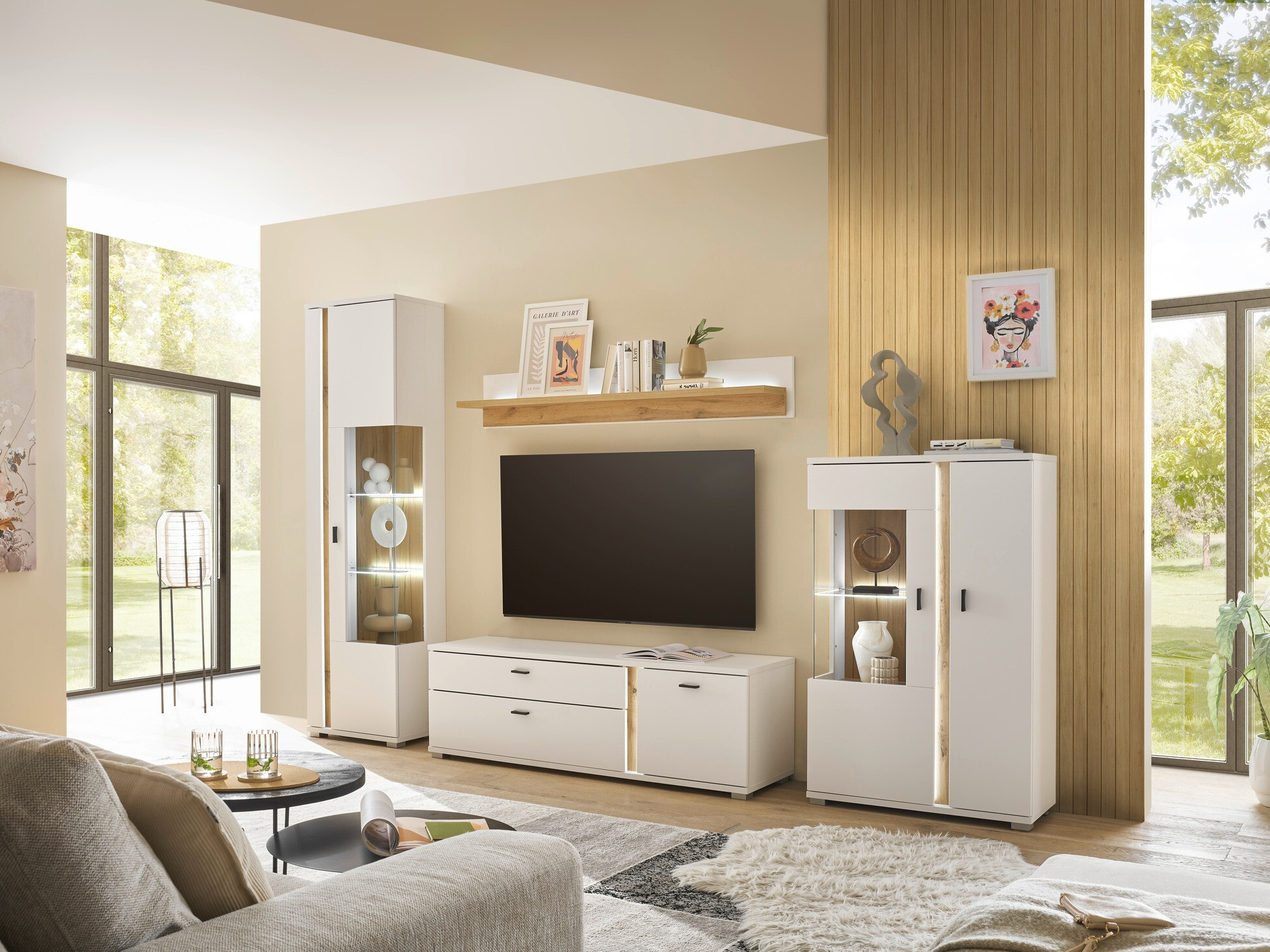 Conjunto de salón Avimavi 115 (Blanco + Roble wotan)