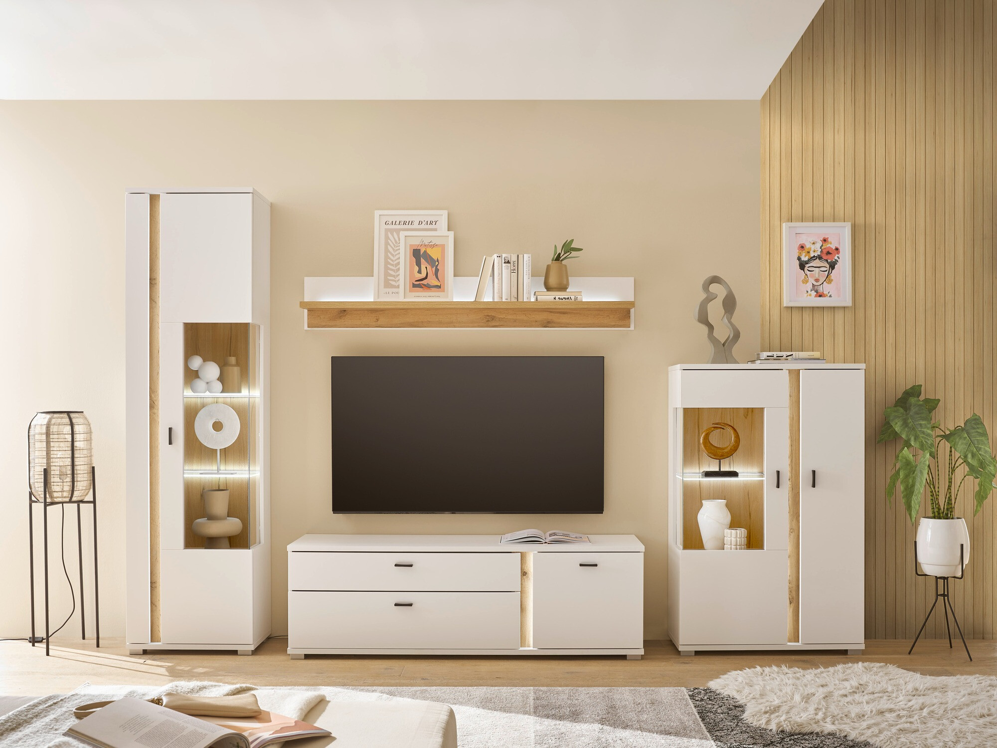 Conjunto de salón Avimavi 115 (Blanco + Roble wotan)