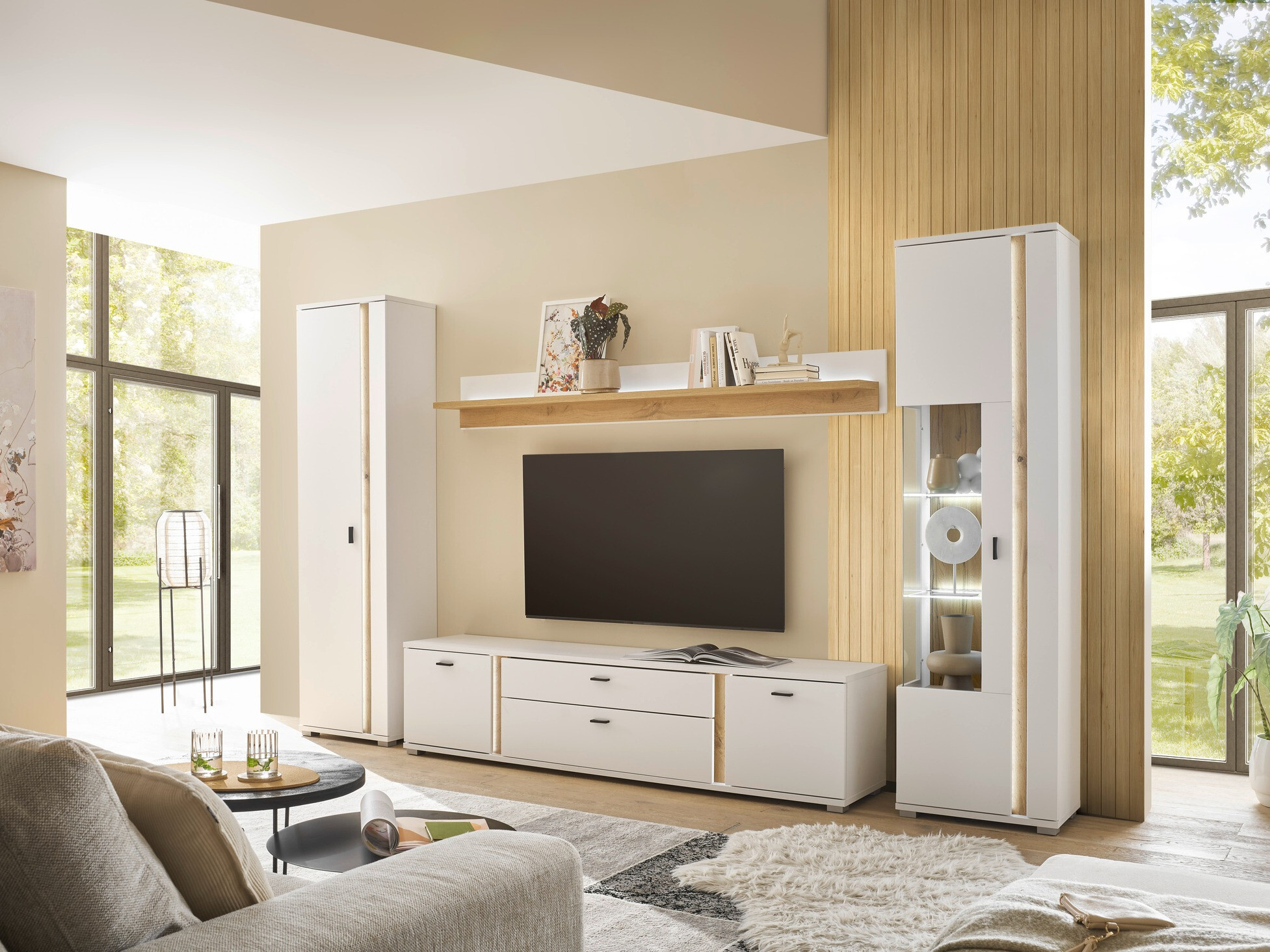 Conjunto de salón Avimavi 118 (Blanco + Roble wotan)