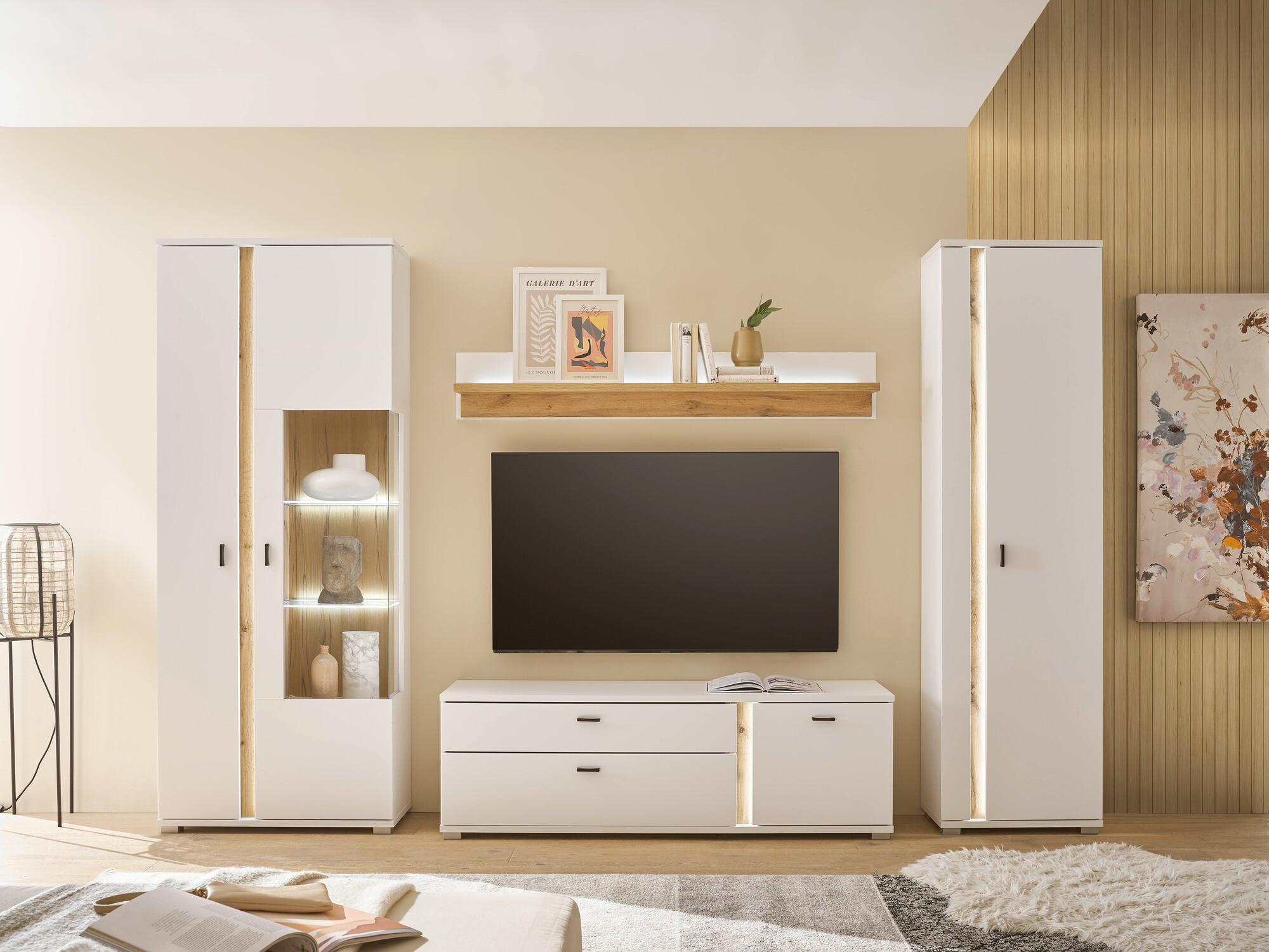 Estantería de pared Avimavi 110 (Blanco + Roble wotan)