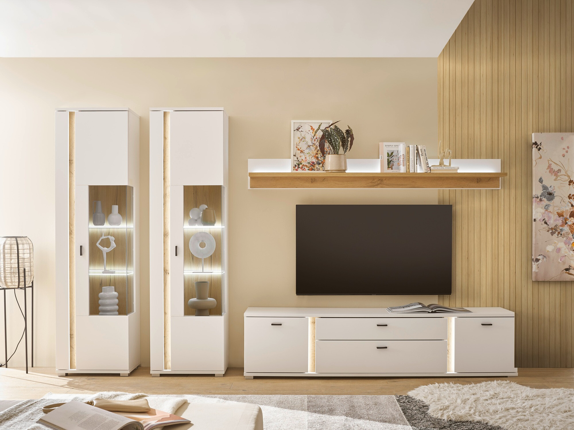 Estantería de pared Avimavi 111 (Blanco + Roble wotan)