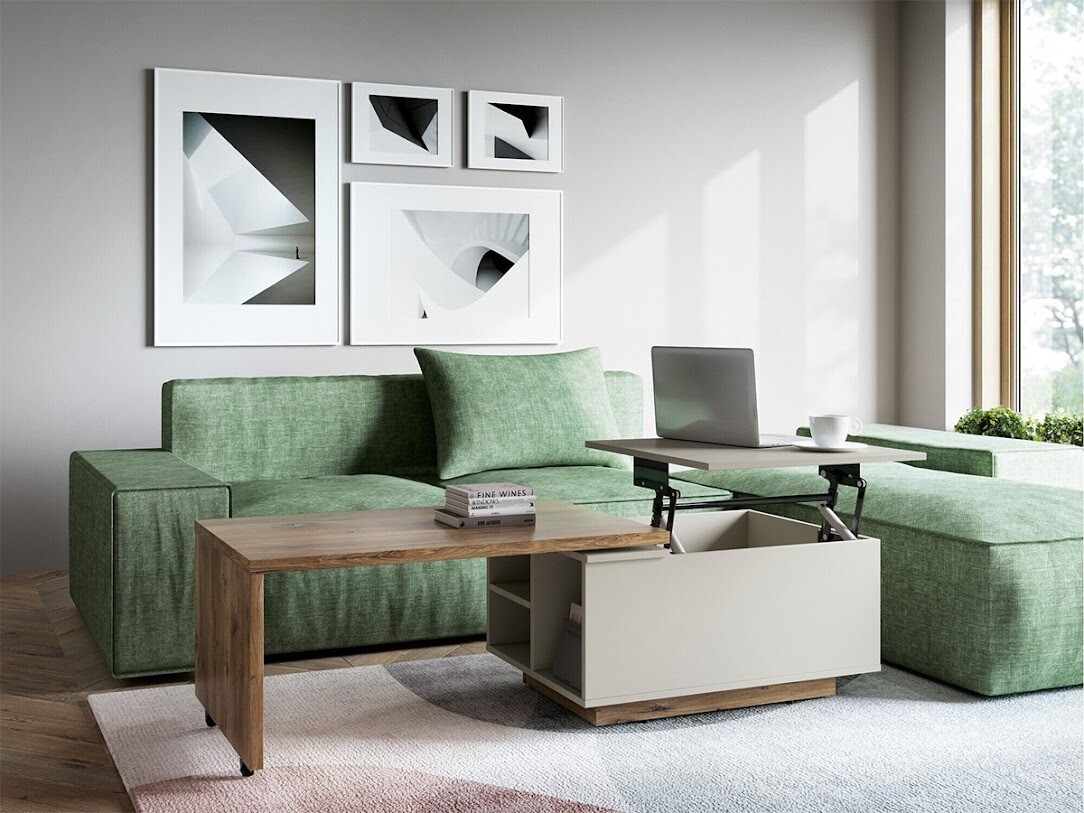 Mesa de centro convertible Ontario 133 (Gris + Roble oscuro)