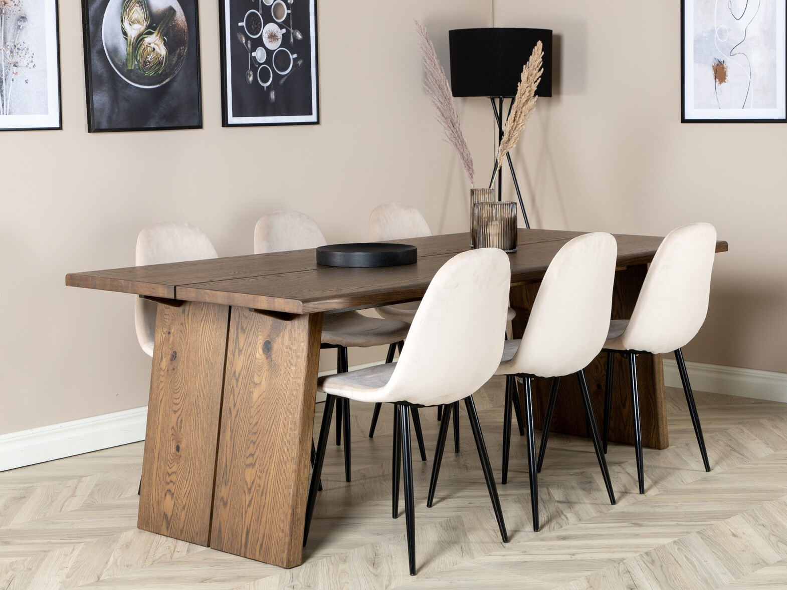 Conjunto de mesas y sillas para comedor Dallas 1868 (Negro + Beige)