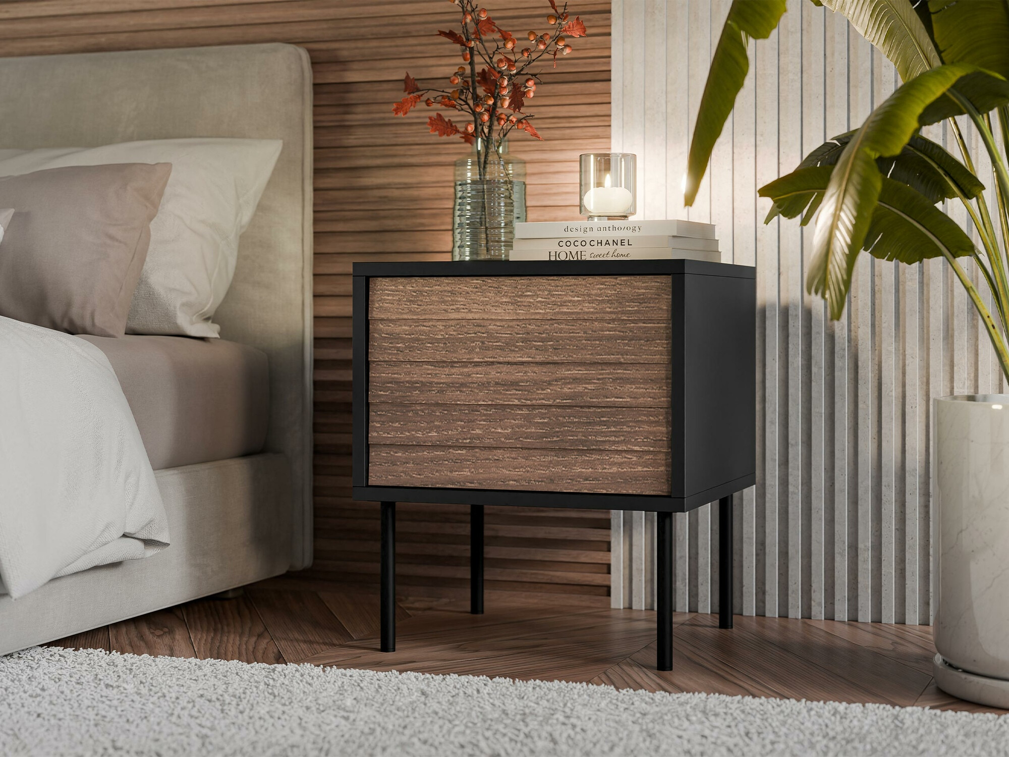 Conjunto de mesitas de noche Flosoru 106 (Nogal + Negro)