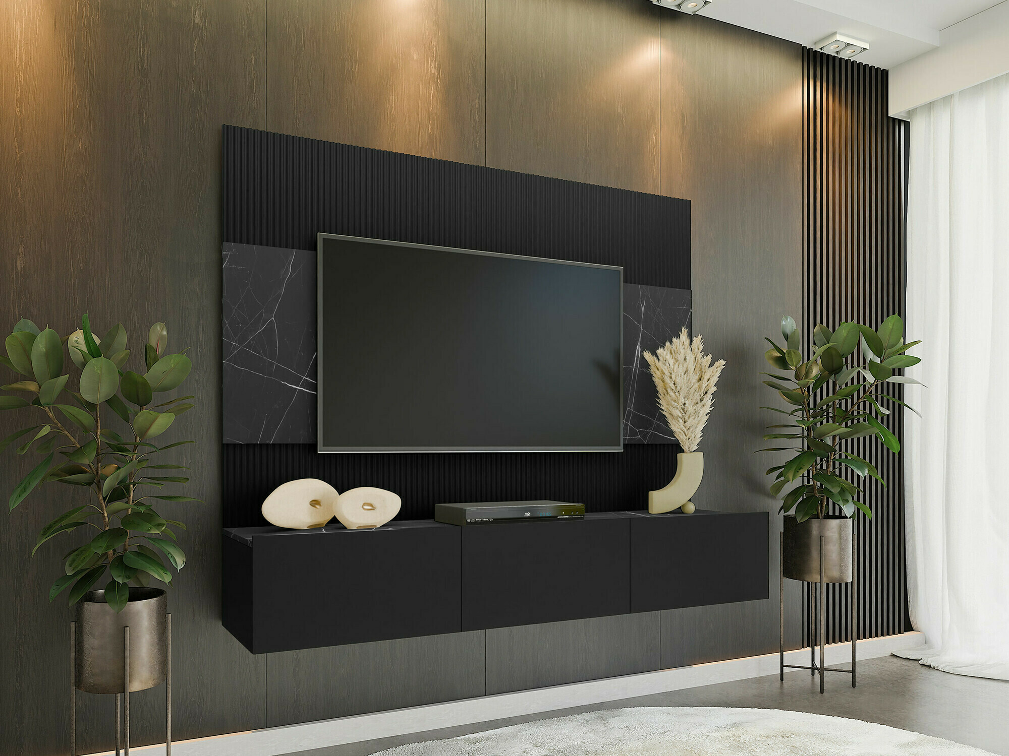Conjunto de salón Comfivo 370 (Negro + Mármol negro)