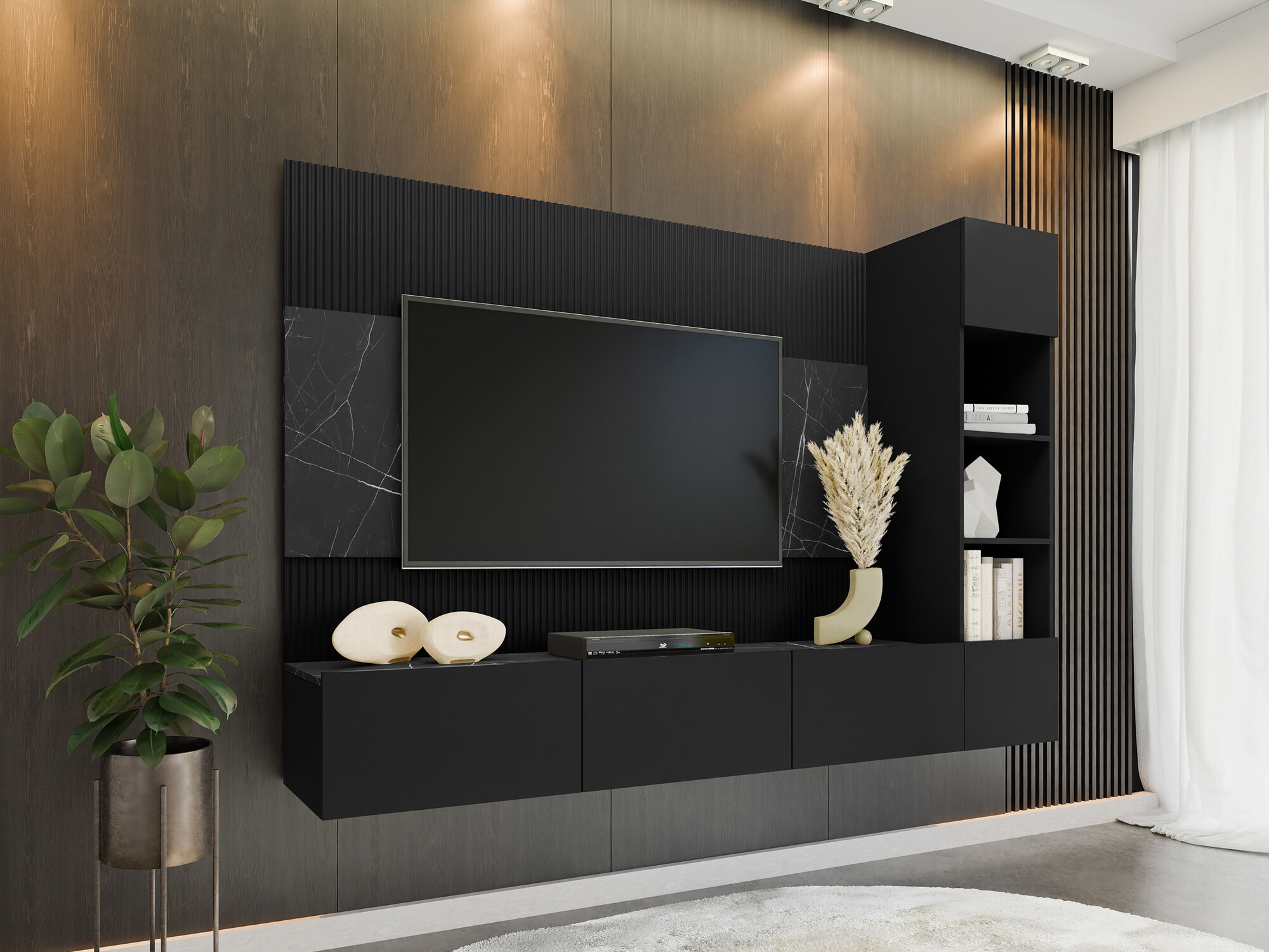 Conjunto de salón Comfivo Salix II (Negro + Mármol negro)