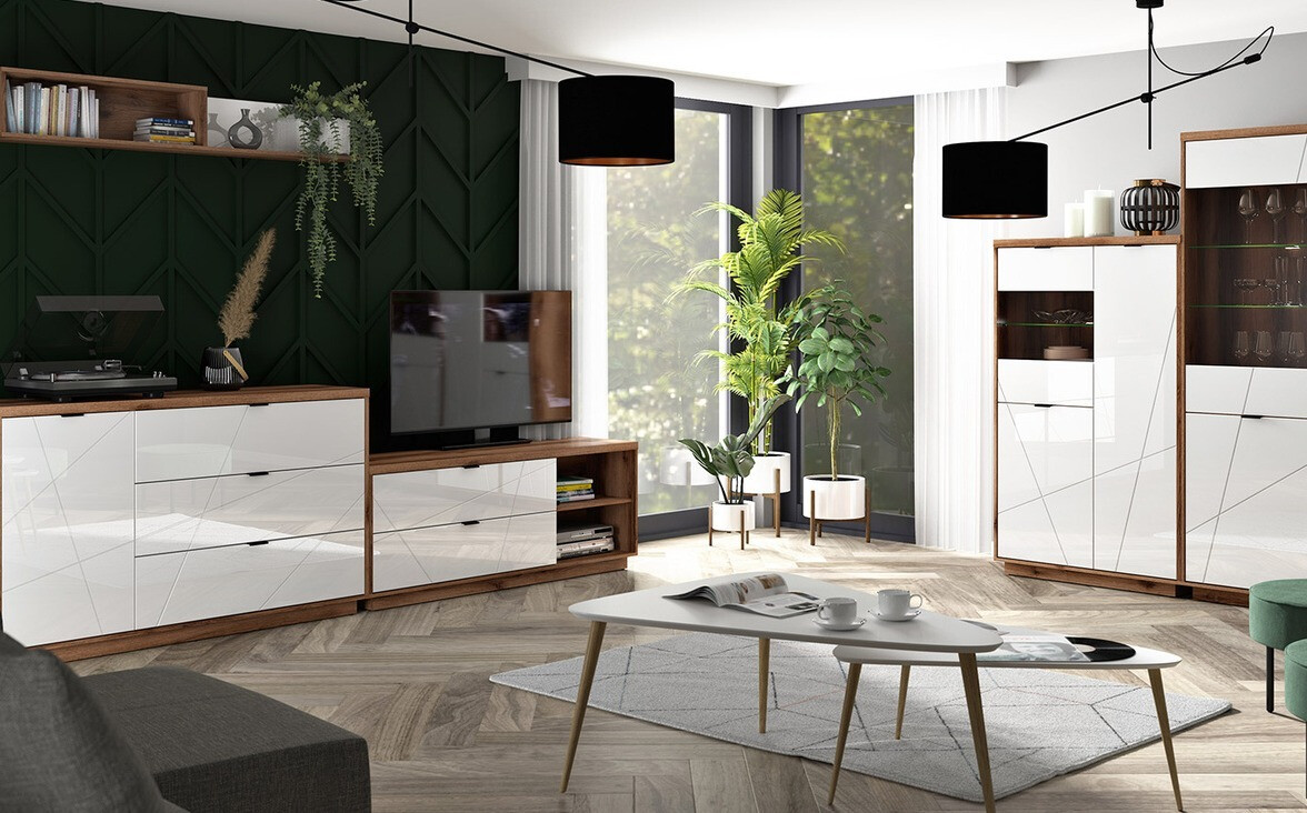 Estantería Fivale 102 (Roble delano oscuro + Blanco brillante)