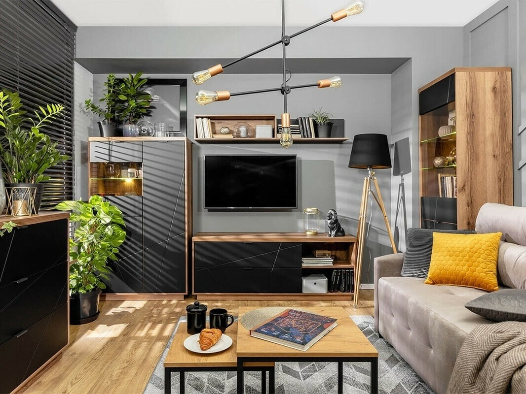 Estantería Fivale 103 (Roble delano oscuro + Negro mate)