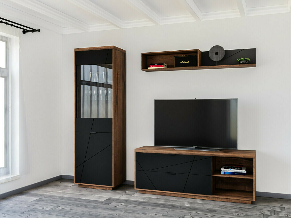 Mueble TV Fivale 104 (Roble delano oscuro + Negro mate)