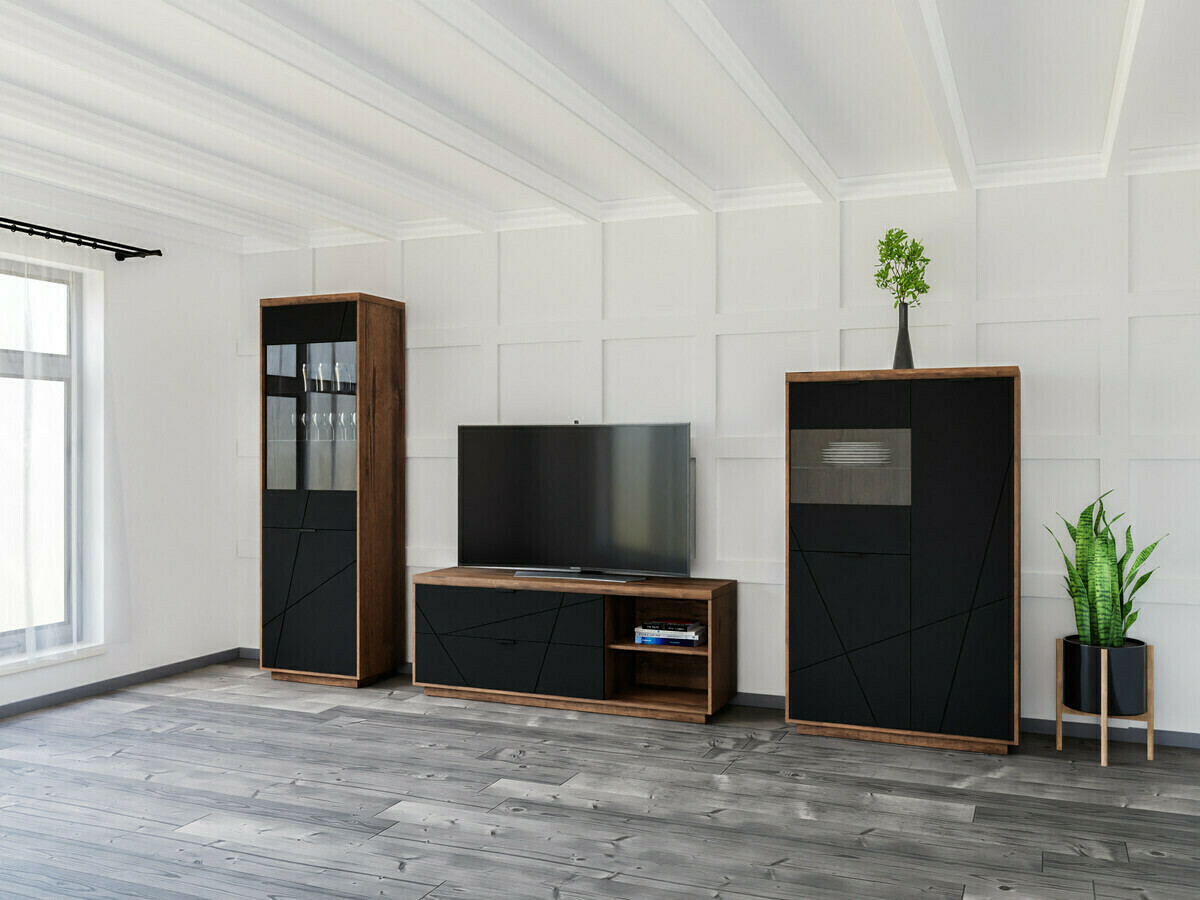 Mueble TV Fivale 104 (Roble delano oscuro + Negro mate)