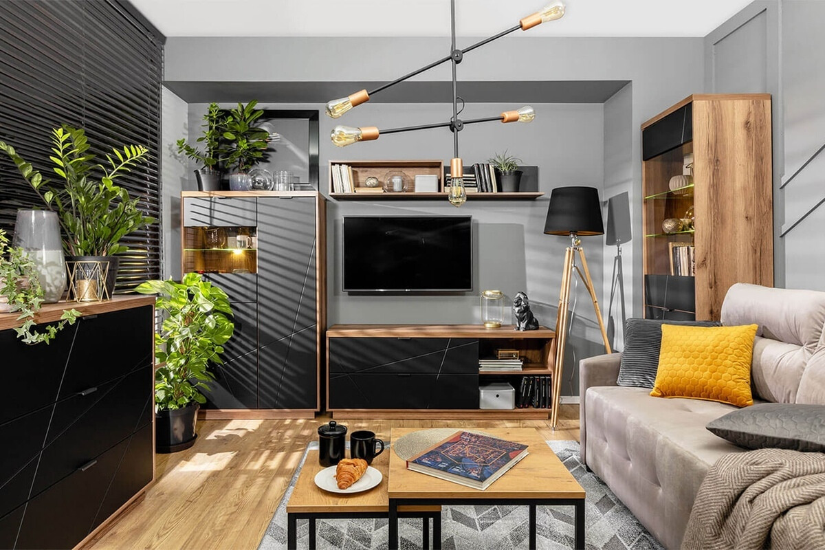 Mueble TV Fivale 104 (Roble delano oscuro + Negro mate)