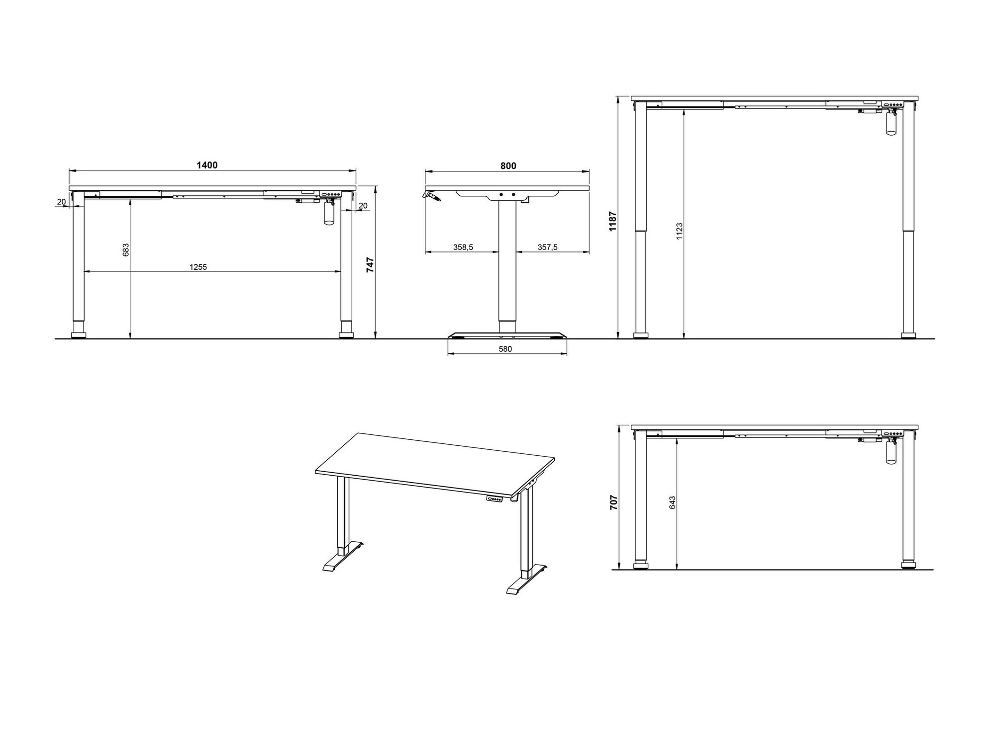 Escritorio de altura regulable Lartesi 116 (Grafito + Negro)