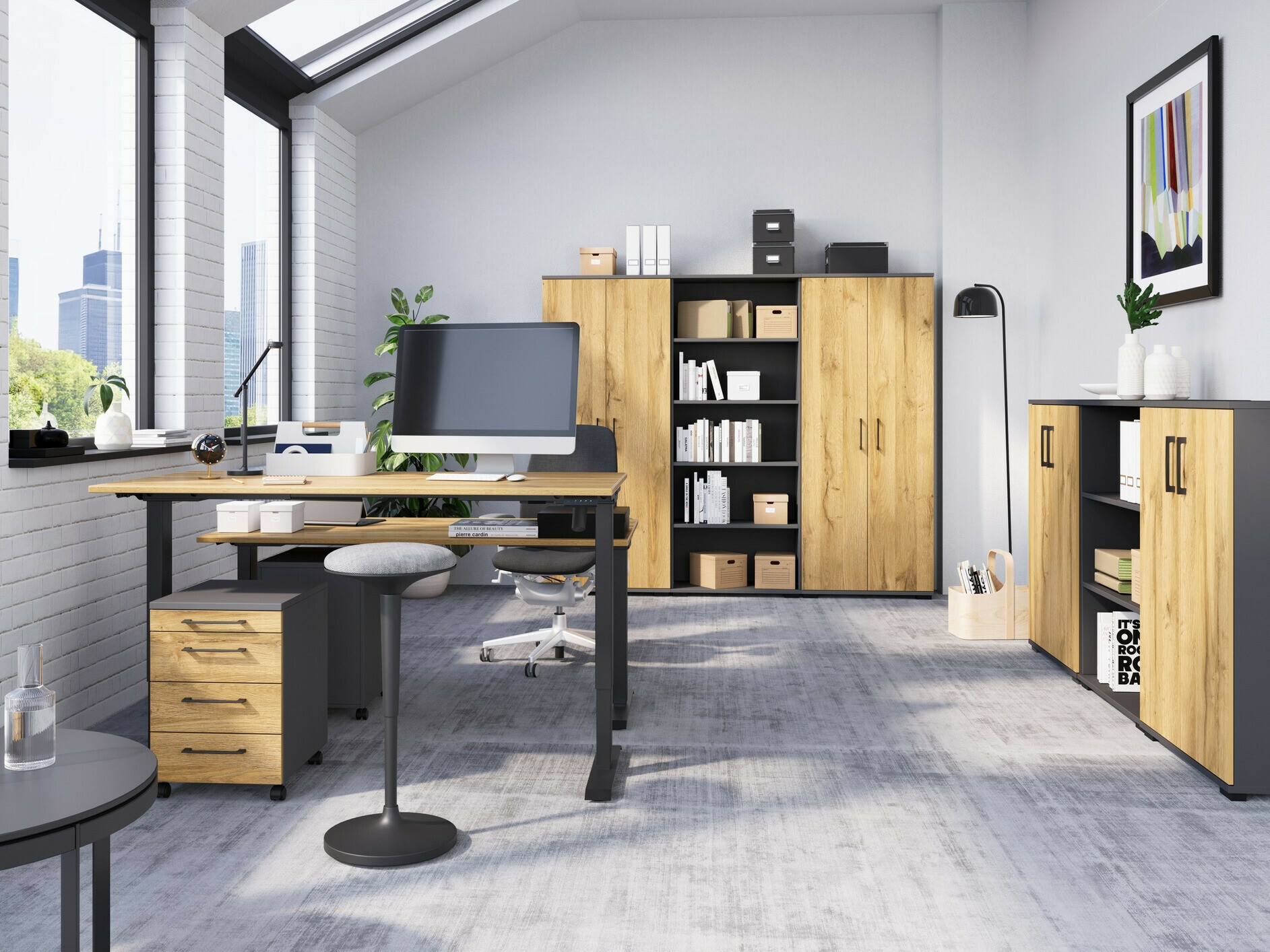 Escritorio de altura regulable Lartesi 116 (Roble nieto + Negro)