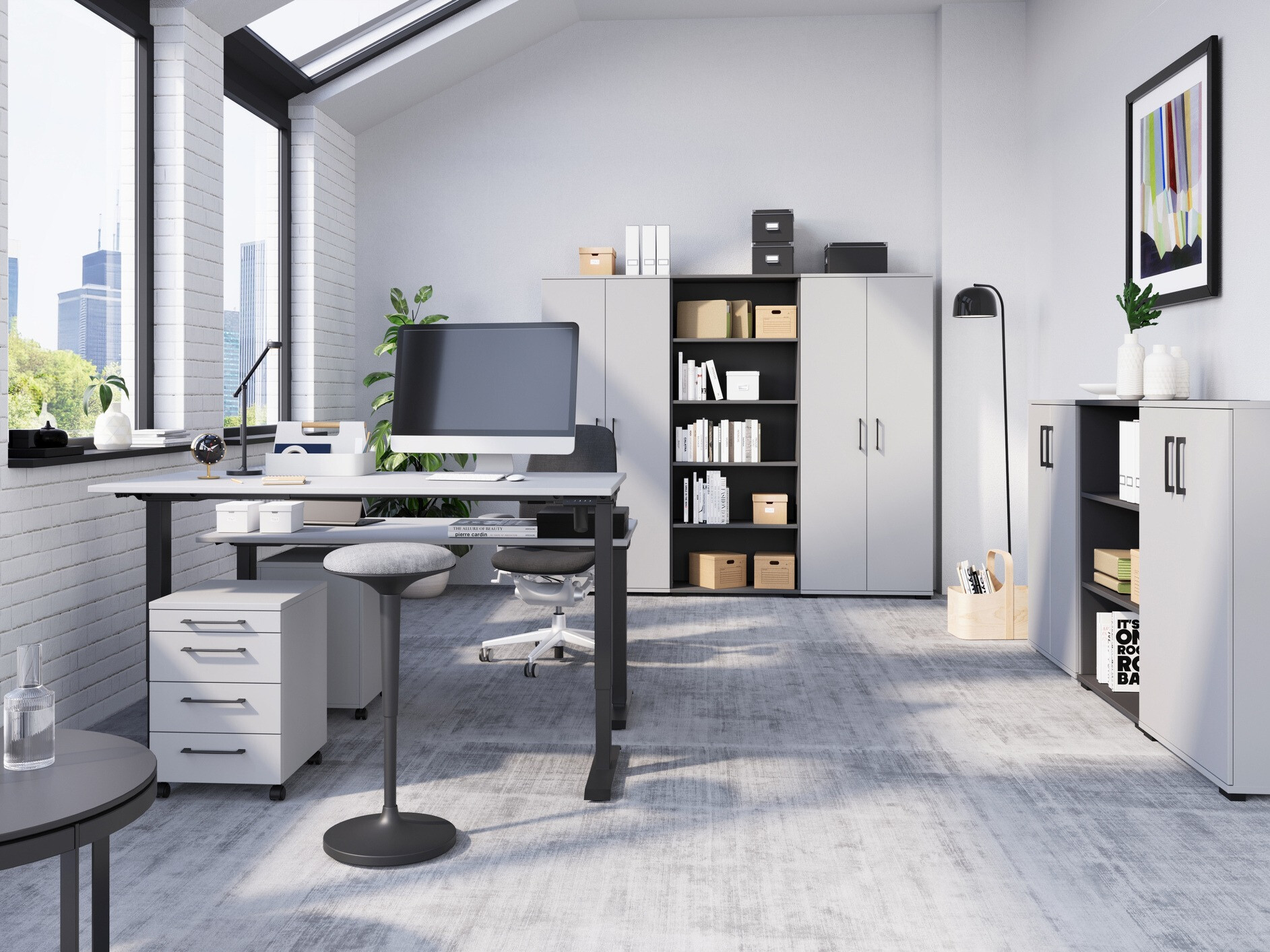 Escritorio de altura regulable Lartesi 117 (Gris claro + Negro)