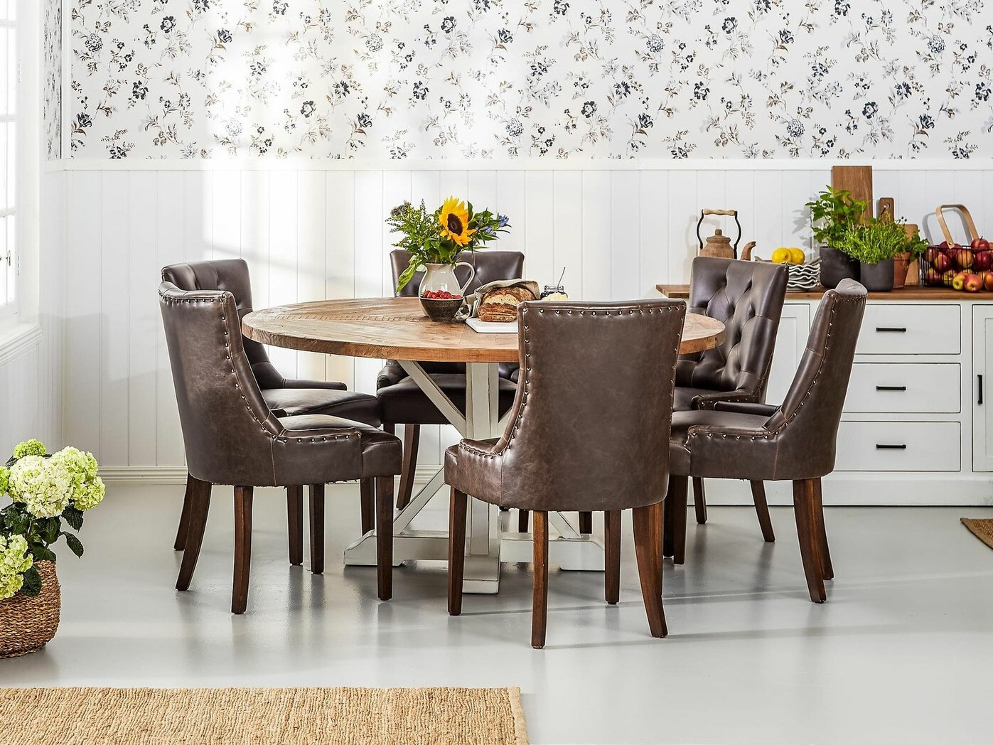 Conjunto de comedor Manor House 184 (Olmo + Blanco + Marrón)