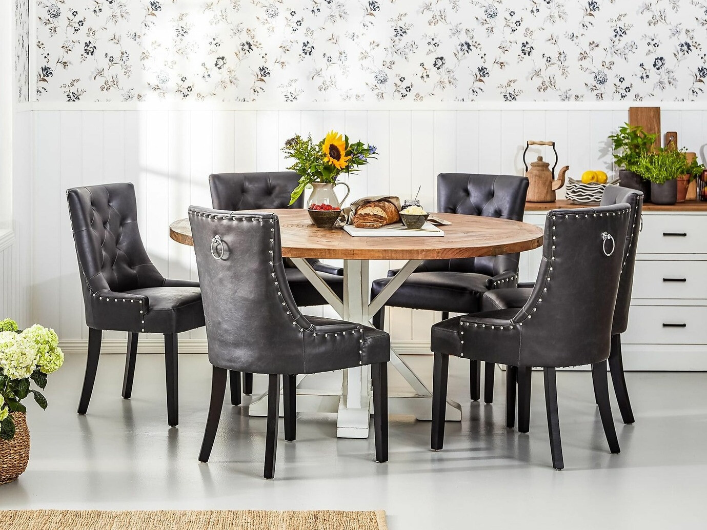 Conjunto de comedor Manor House 184 (Olmo + Blanco + Negro)