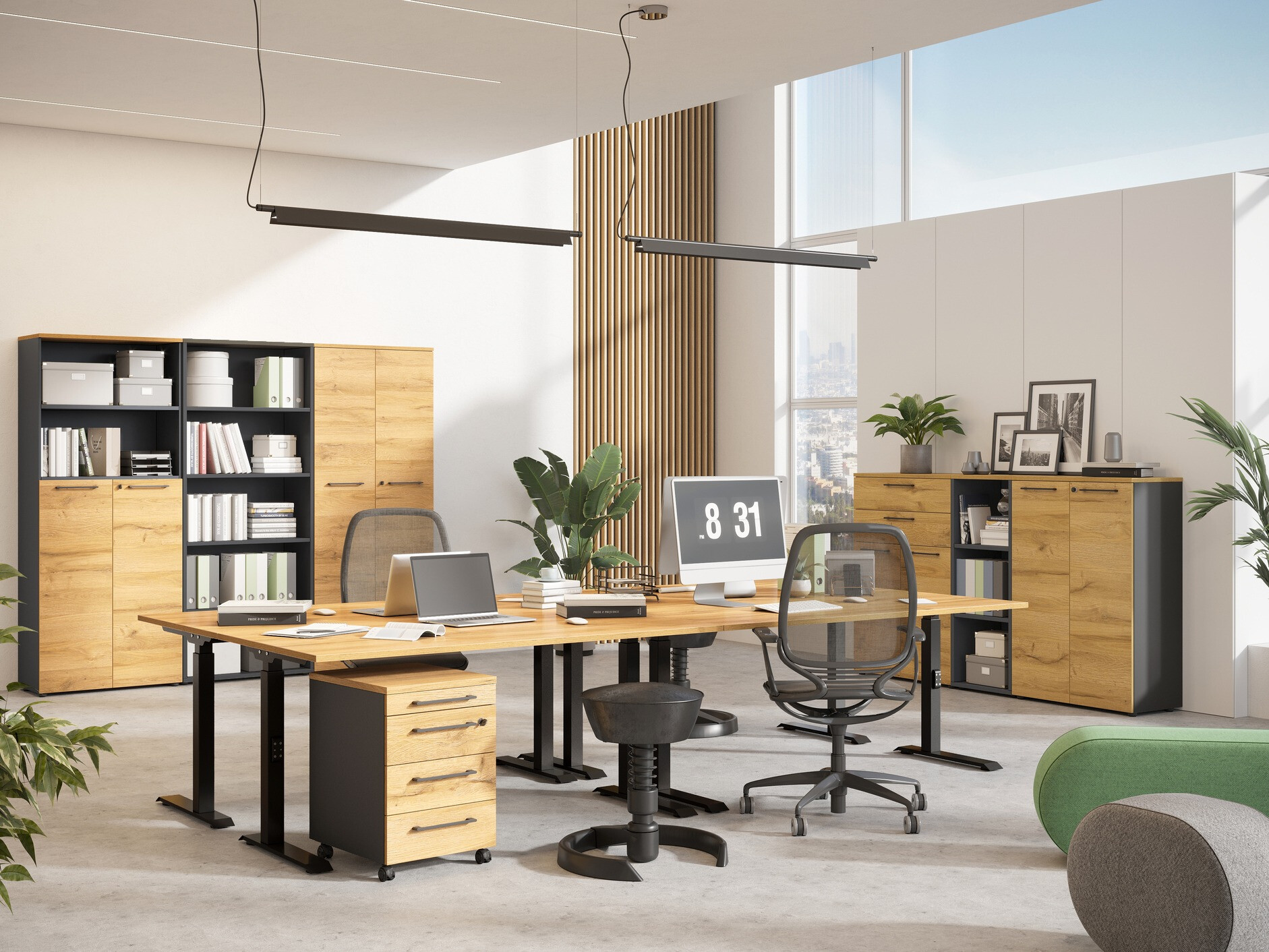 Mesa de oficina Eliromo 121 (Roble nieto + Negro)
