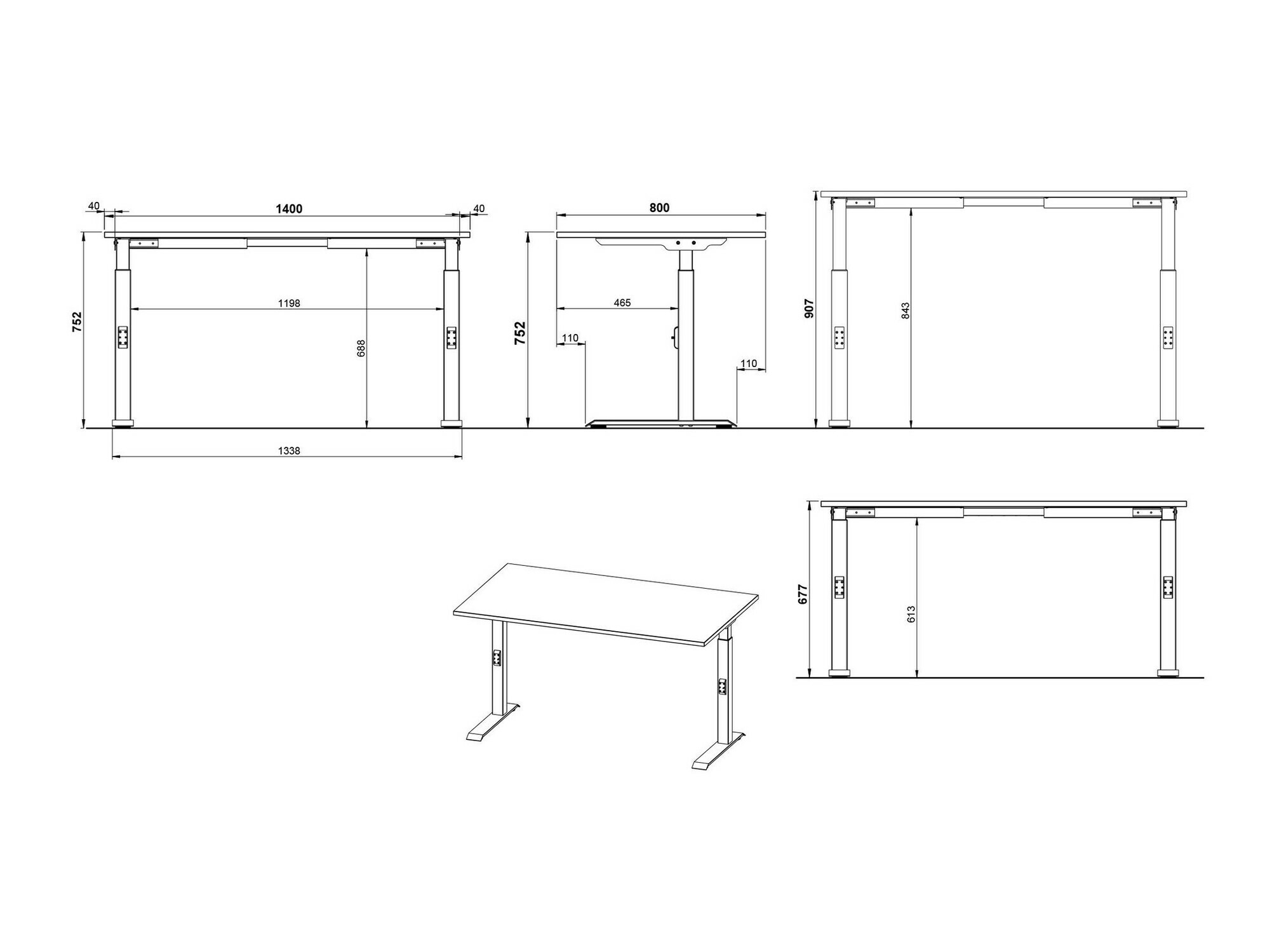 Mesa de oficina Eliromo 121 (Roble nieto + Negro)