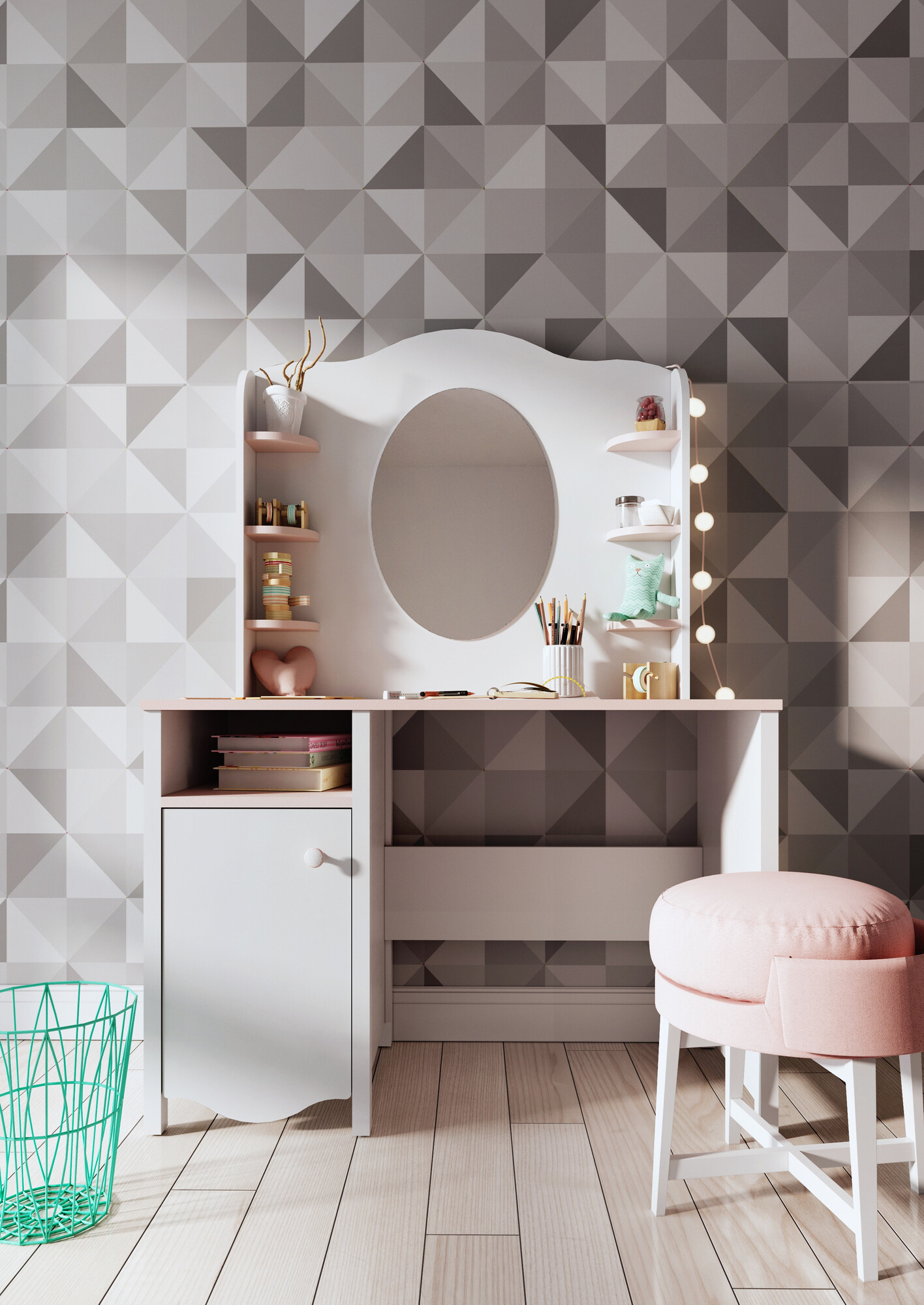 Mesa de oficina Velferi 114 (Blanco + Rosa)