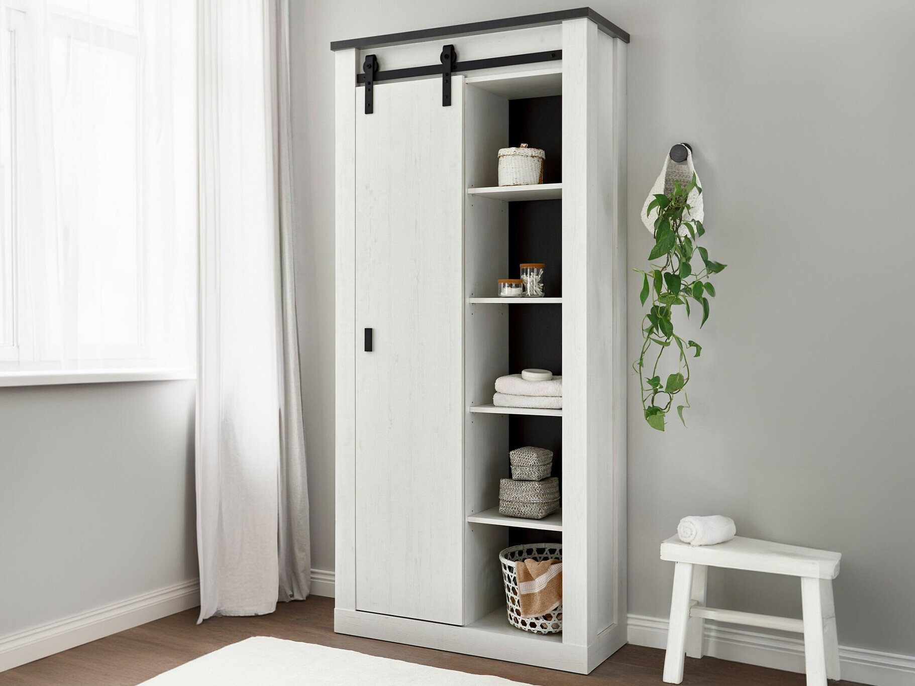 Estantería Cirtale 122 (Pino blanqueado + Antracita)