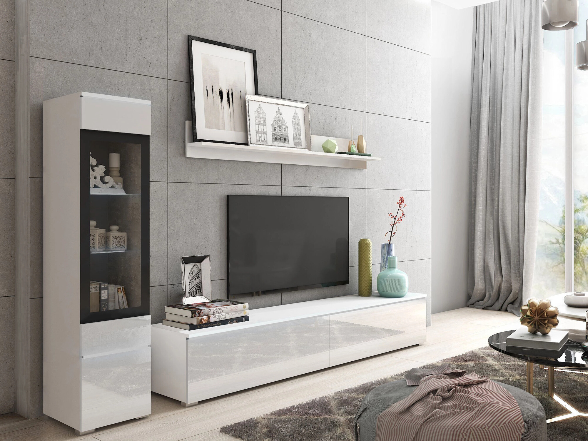 Conjunto de salón Mirfivo 100 (Blanco + Blanco brillante)