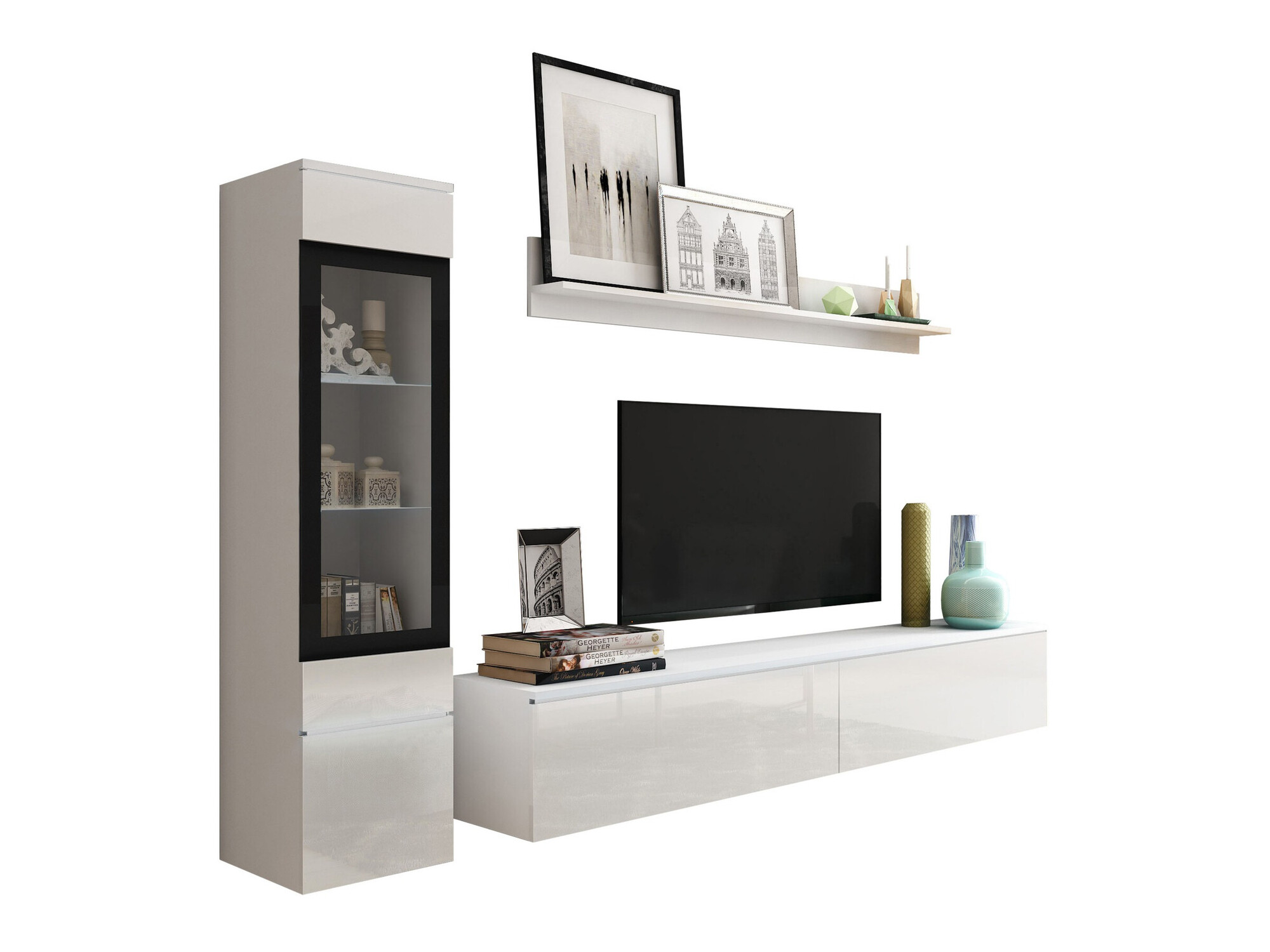 Conjunto de salón Mirfivo 100 (Blanco + Blanco brillante)
