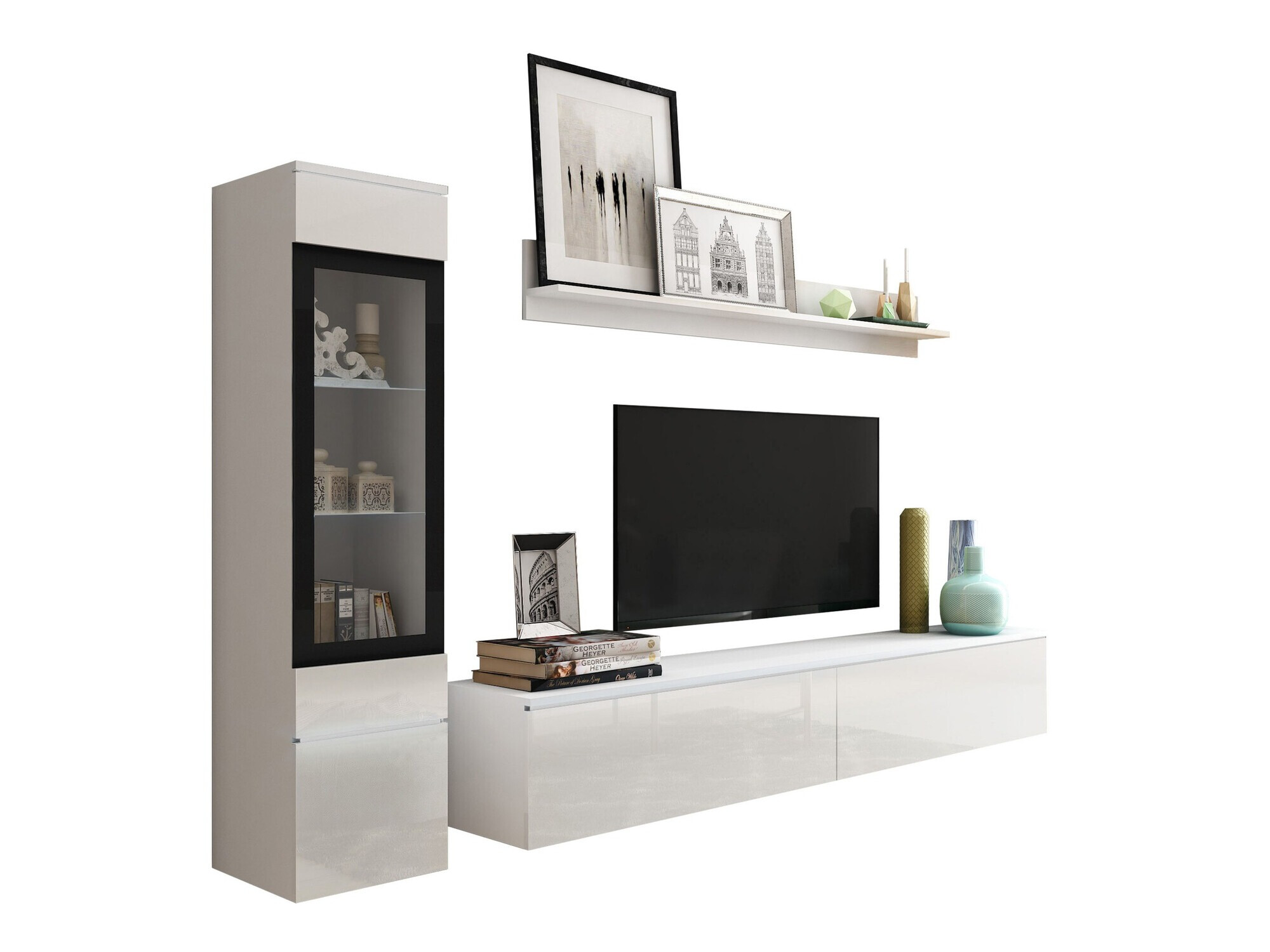 Conjunto de salón Mirfivo 100 (Blanco + Blanco brillante)