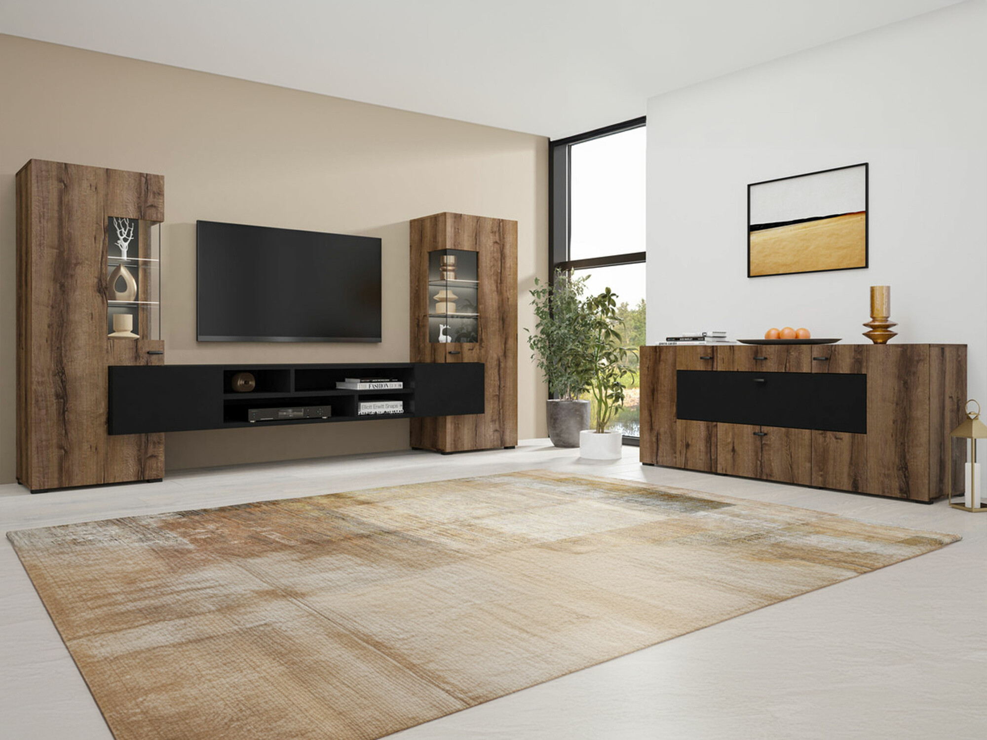 Conjunto de salón Mondalo 105 (Roble del Monastery + Negro mate)