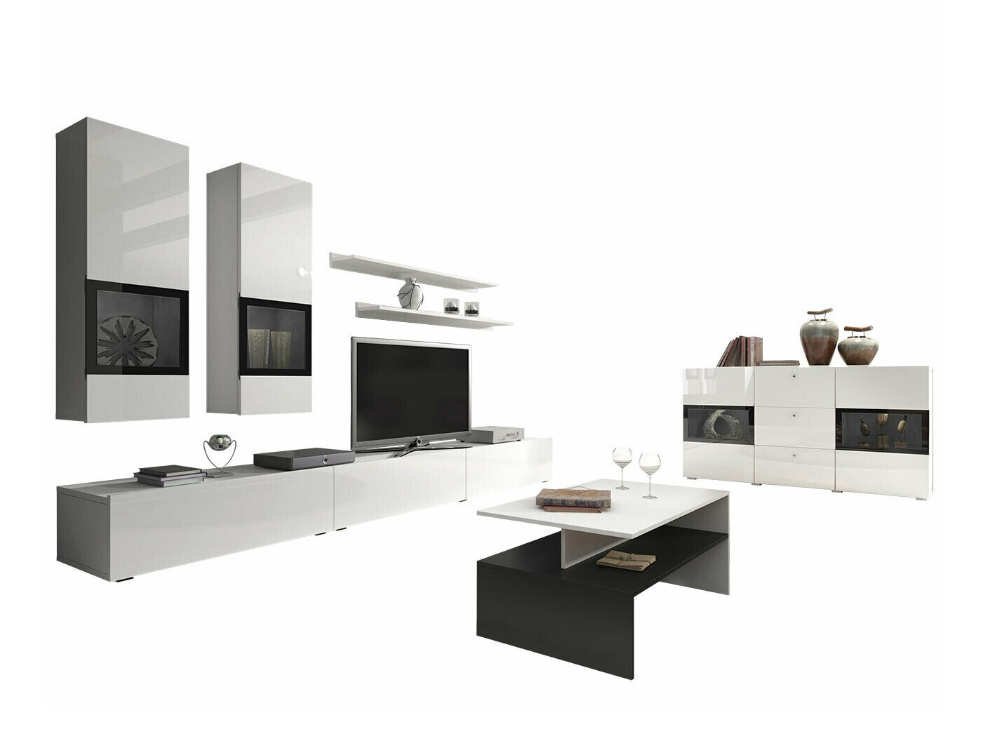 Conjunto de salón Serodeu 104 (Blanco + Blanco brillante)