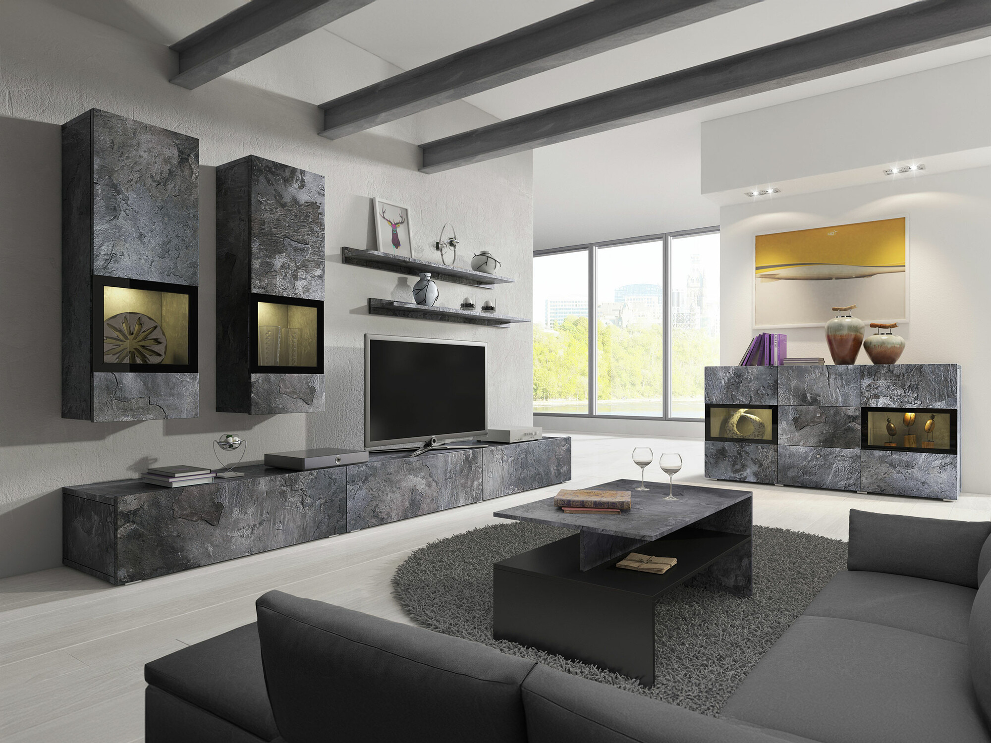 Conjunto de salón Serodeu 104 (Hormigón oscuro)