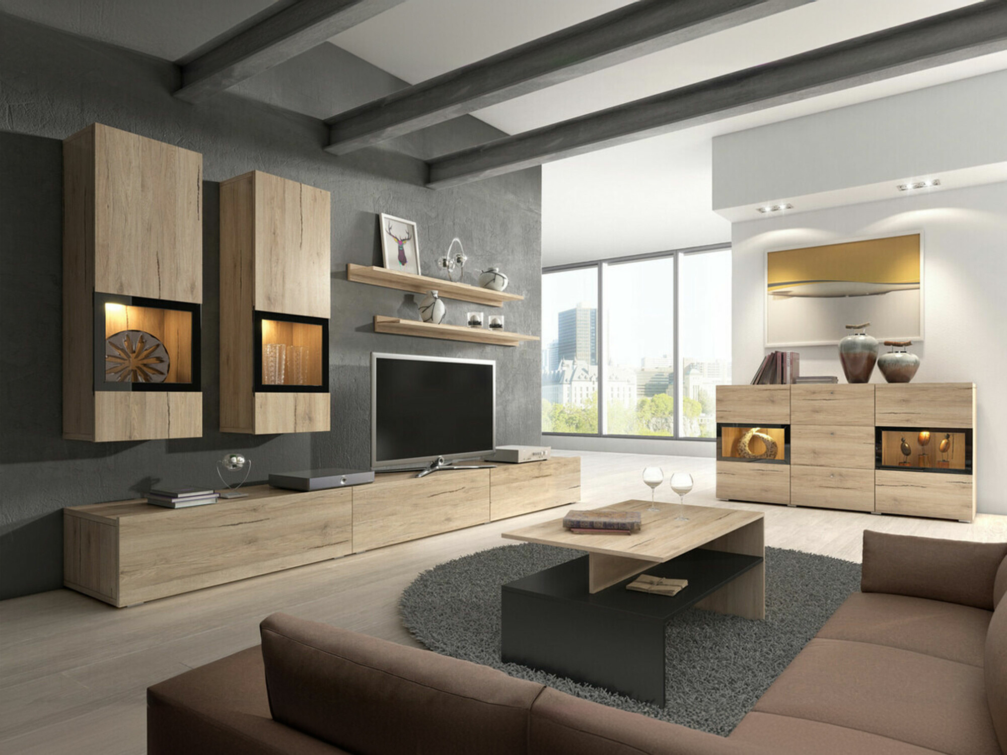 Conjunto de salón Serodeu 104 (Roble sanremo)