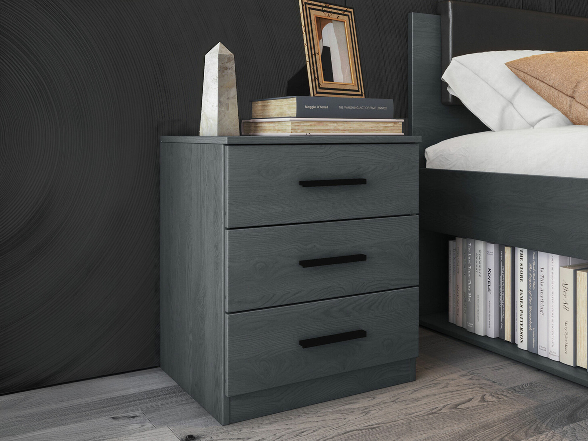 Mesilla de noche Levruvu 107 (Roble gris + Negro)