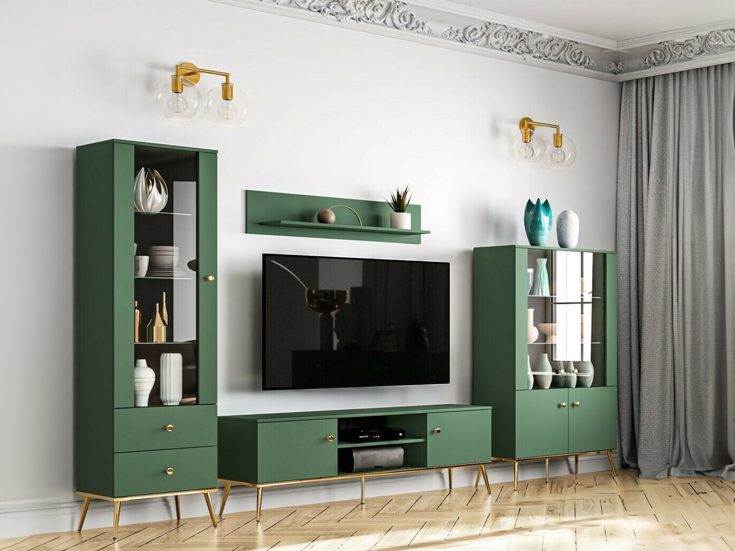 Conjunto de salón Flonovu 110 (Verde oscuro + Dorado)