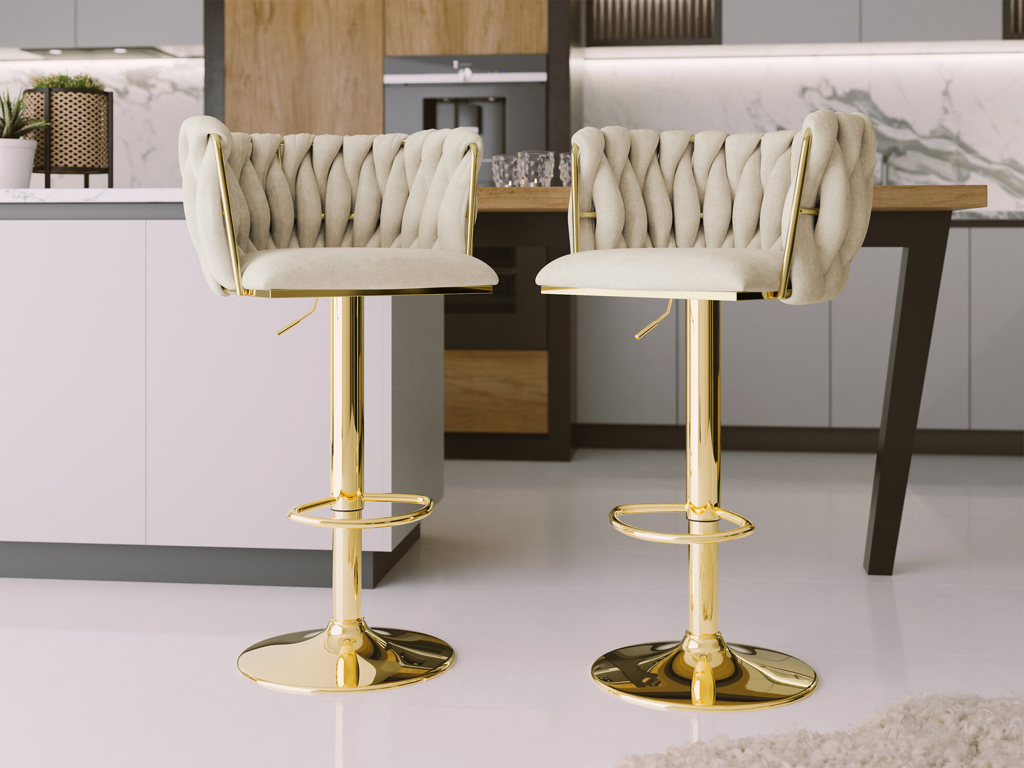 Silla de barra Comfivo Hilaritas IV (Dorado + Beige)