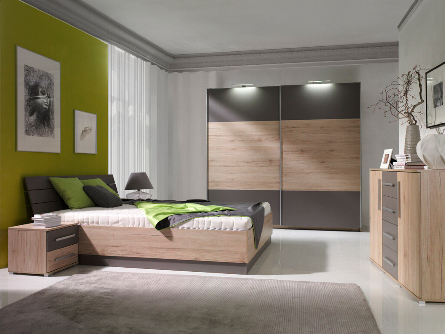 Conjunto de dormitorio Murrieta 151 (Roble sanremo + Gris)