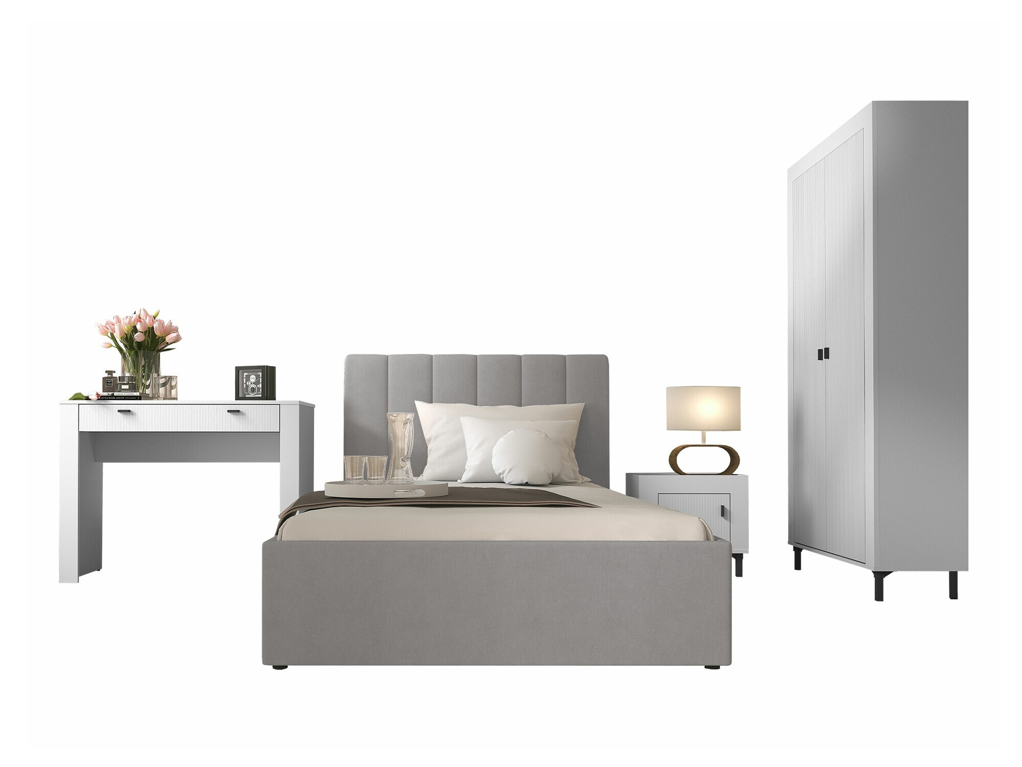 Conjunto de dormitorio Mormavu 112 (Mate blanco + Gris)