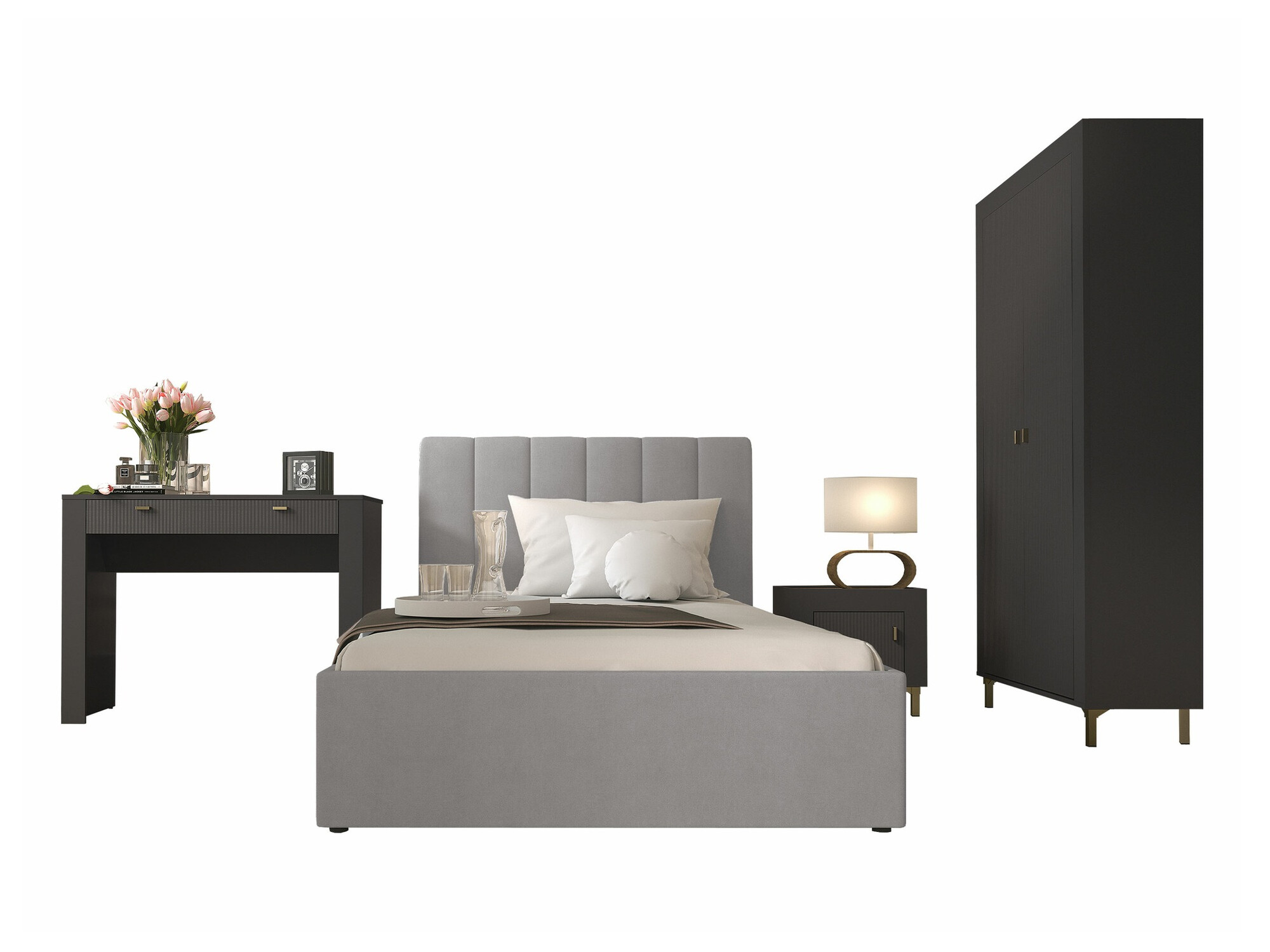 Conjunto de dormitorio Mormavu 112 (Negro mate + Gris)