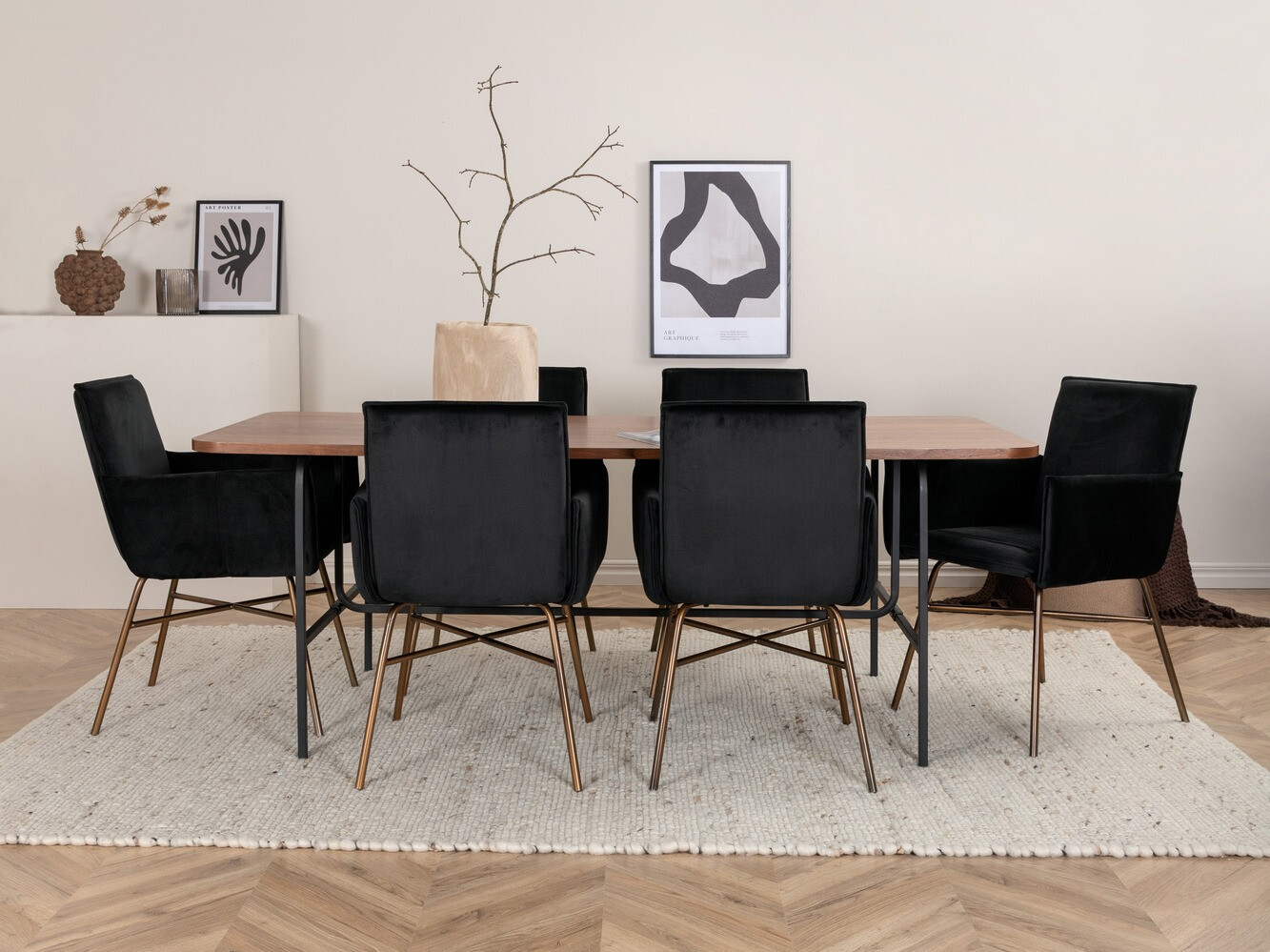 Conjunto de mesas y sillas para comedor Dallas 2787 (Negro + Cobre)