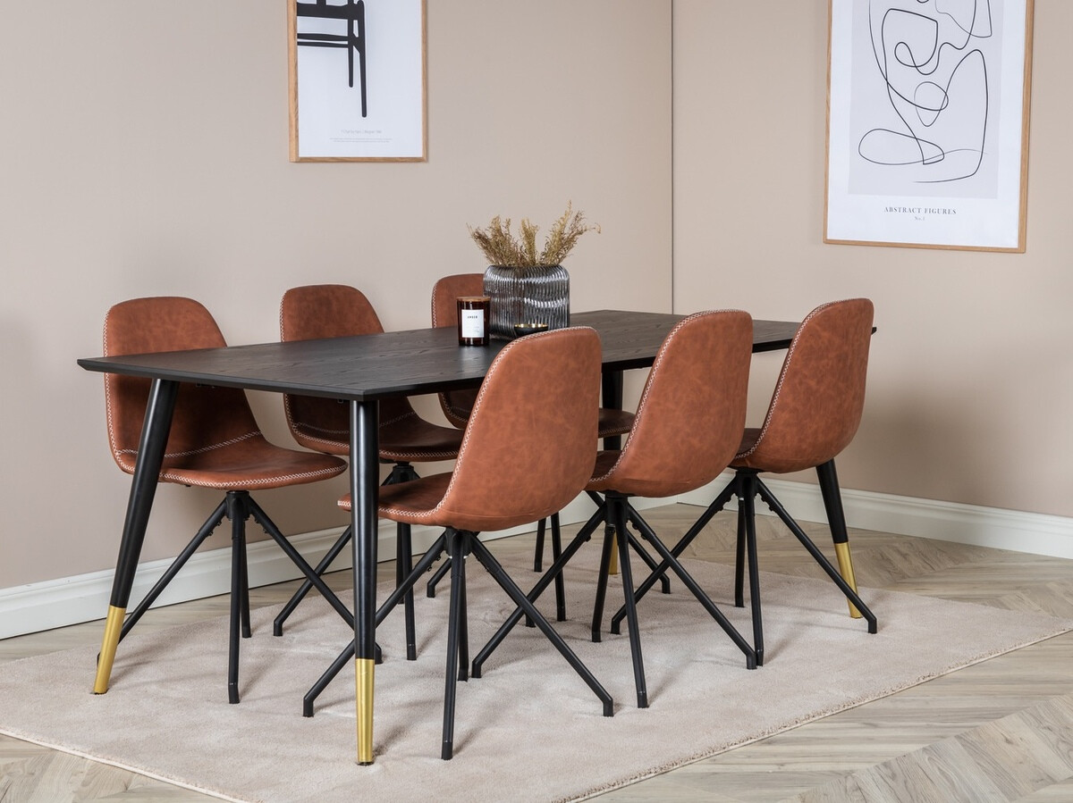Conjunto de mesas y sillas para comedor Dallas 2578 (Negro + Latón)