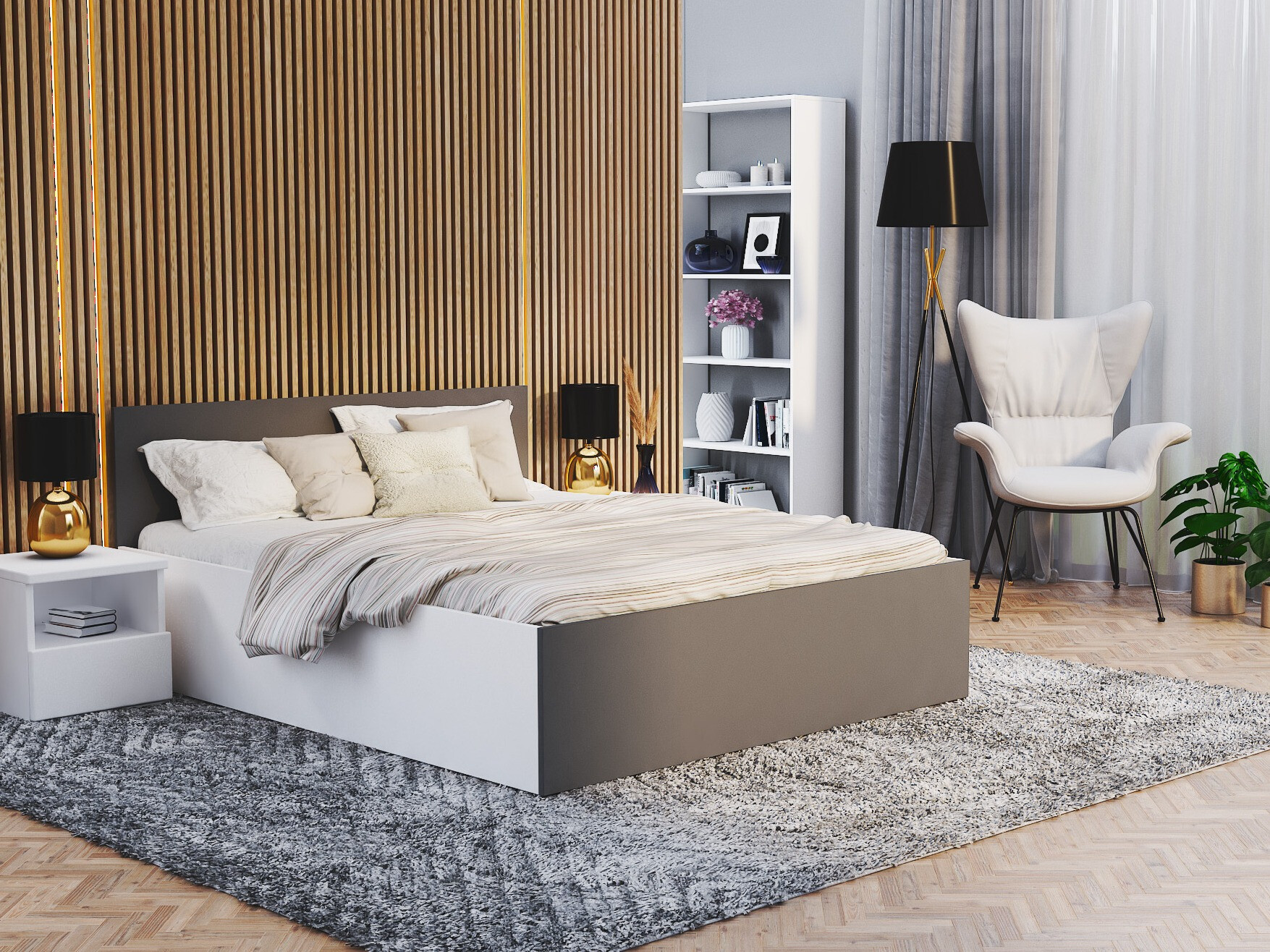 Cama Aurora 145 (Blanco + Gris)