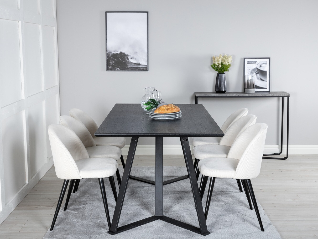 Conjunto de mesas y sillas para comedor Dallas 1962 (Negro + Beige)