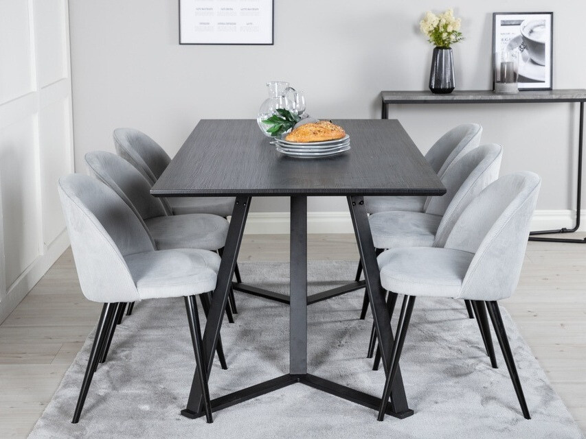 Conjunto de mesas y sillas para comedor Dallas 1962 (Negro + Gris claro)