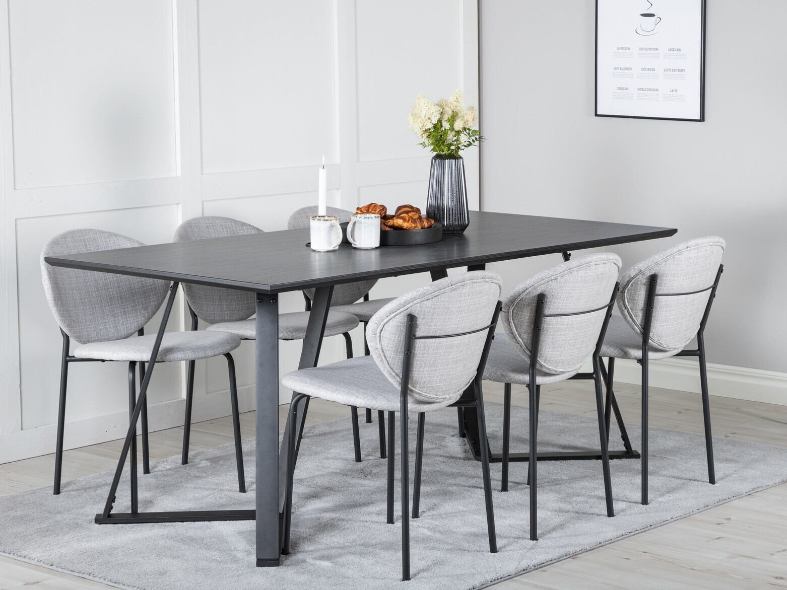 Conjunto de mesas y sillas para comedor Dallas 1970 (Negro + Gris)