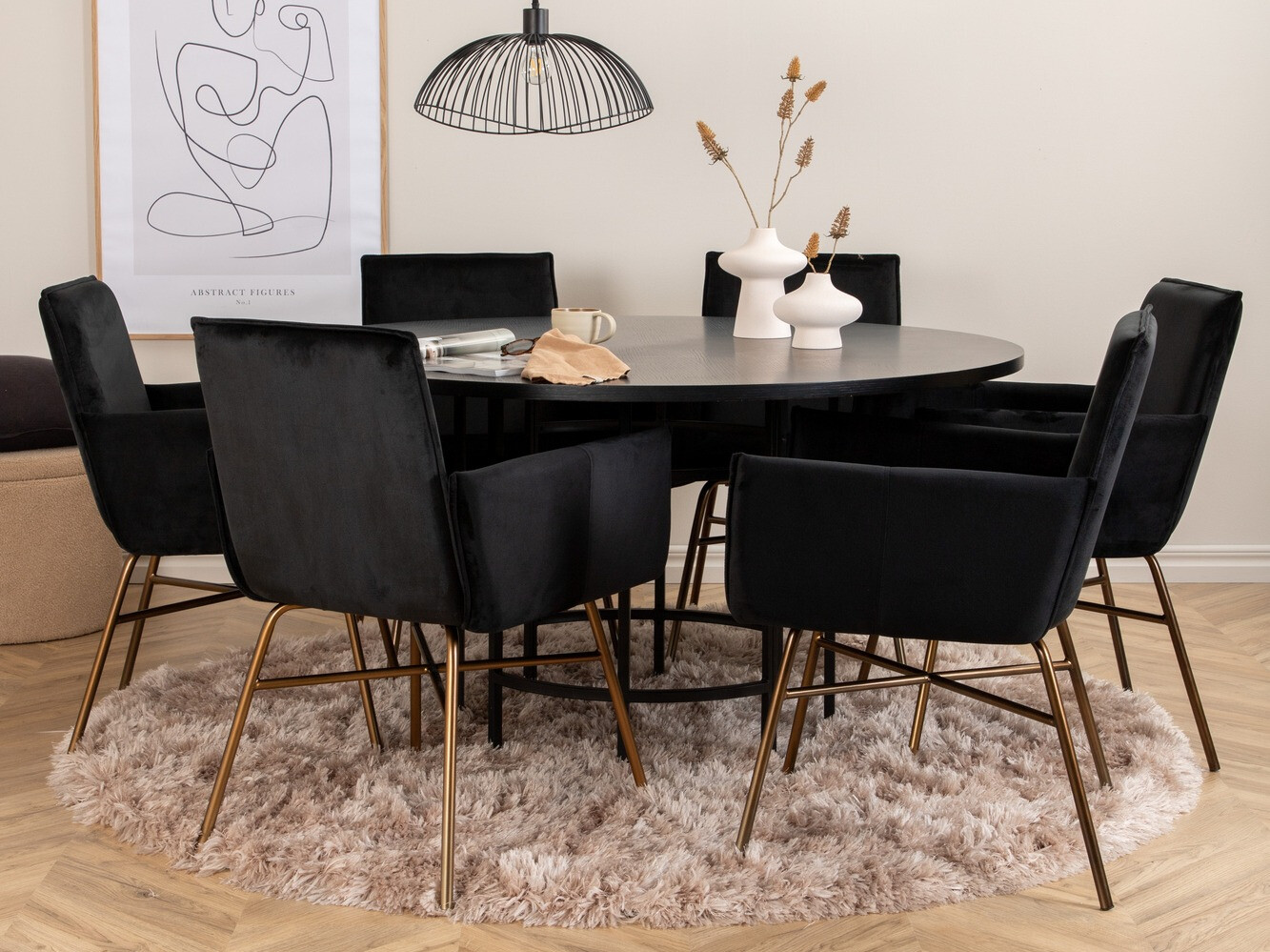 Conjunto de mesas y sillas para comedor Dallas 2391 (Negro + Latón)