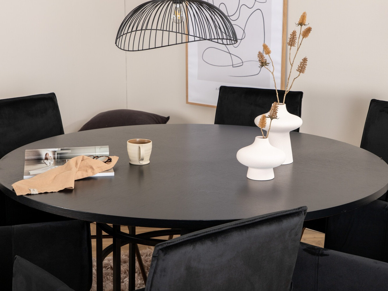 Conjunto de mesas y sillas para comedor Dallas 2391 (Negro + Latón)