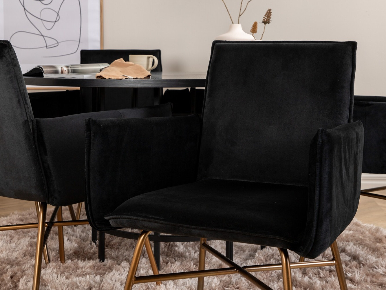 Conjunto de mesas y sillas para comedor Dallas 2391 (Negro + Latón)